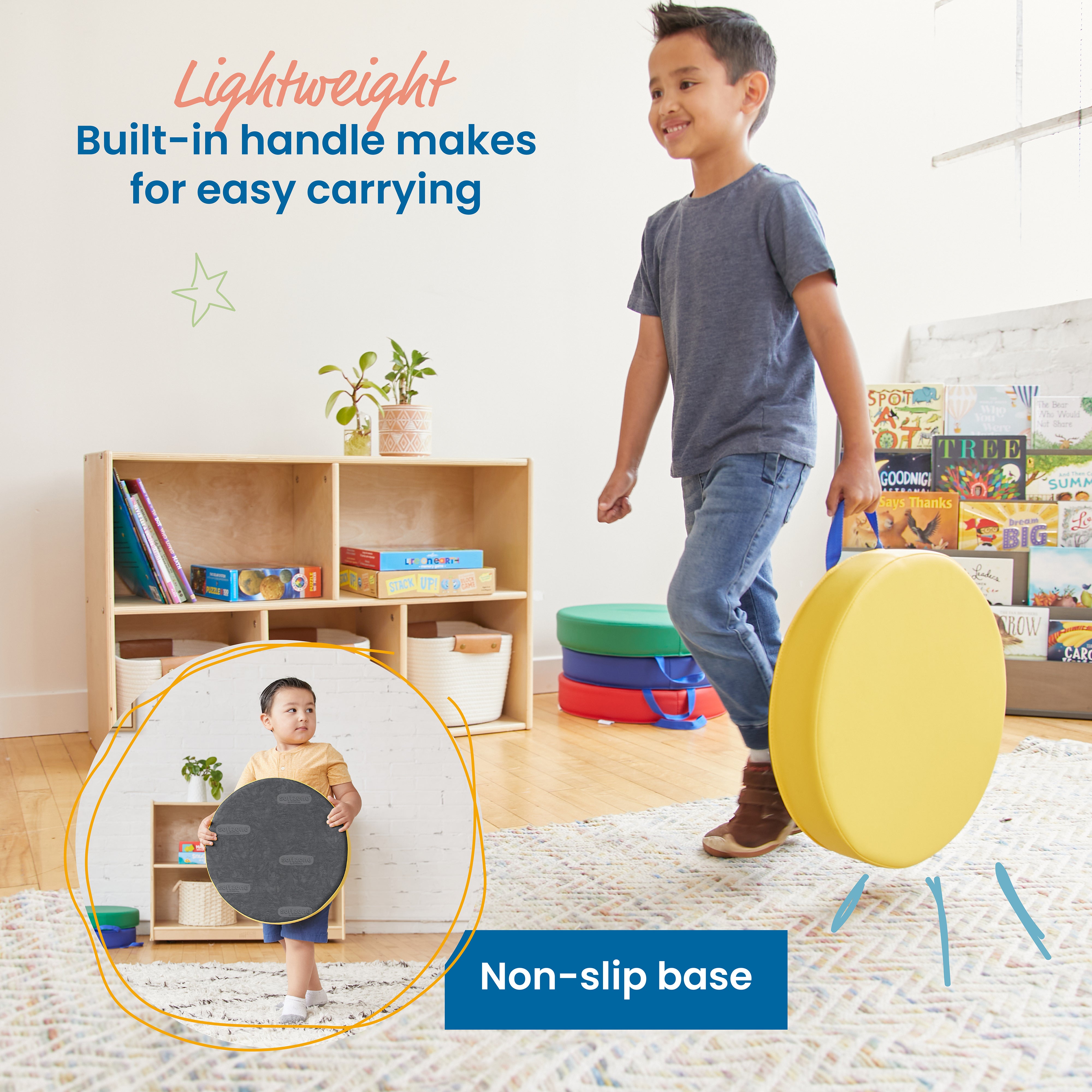 SoftZone Carry Me Round Floor Cushion, 4-Piece