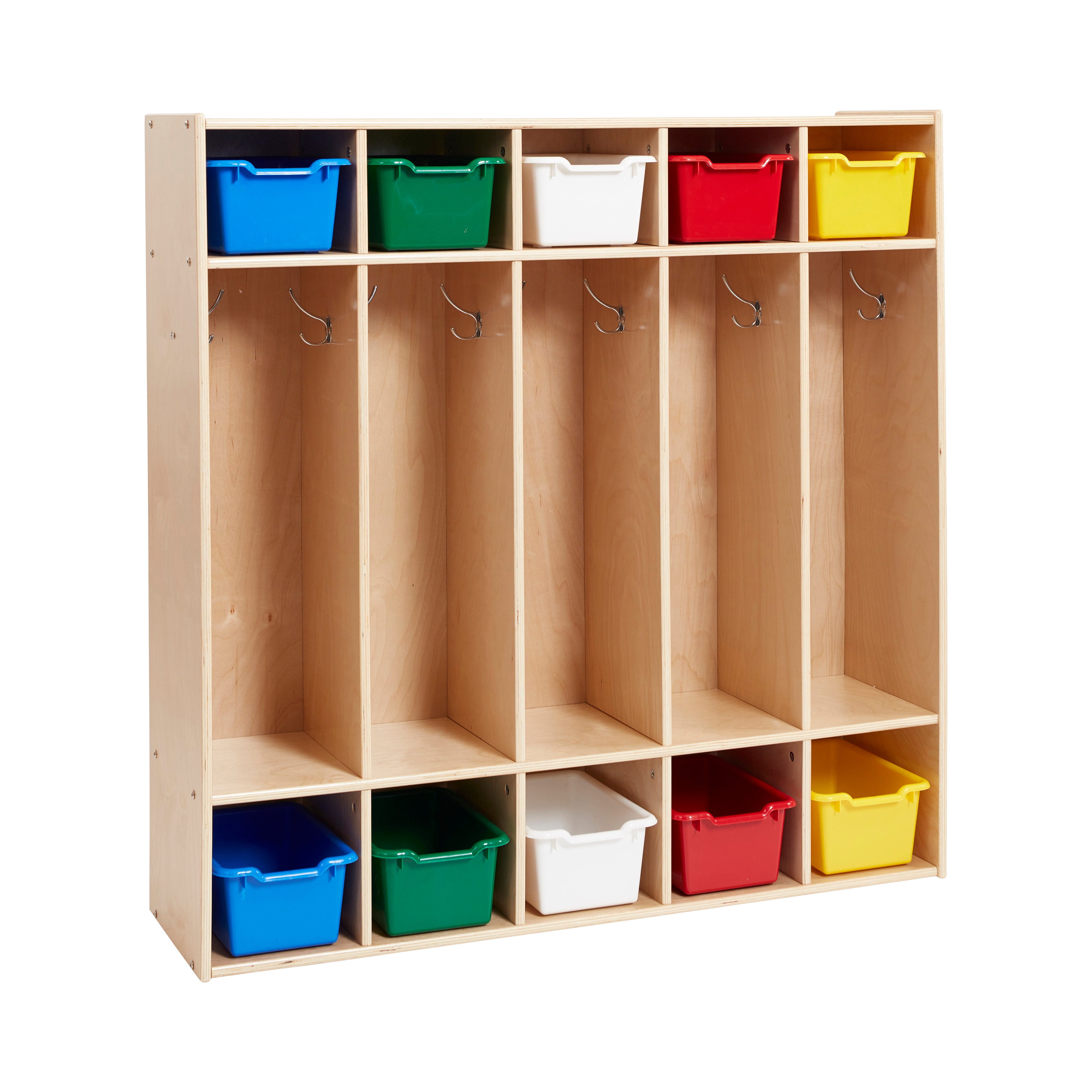 Streamline 5-Section Coat Locker with Scoop Front Storage Bins, Natural