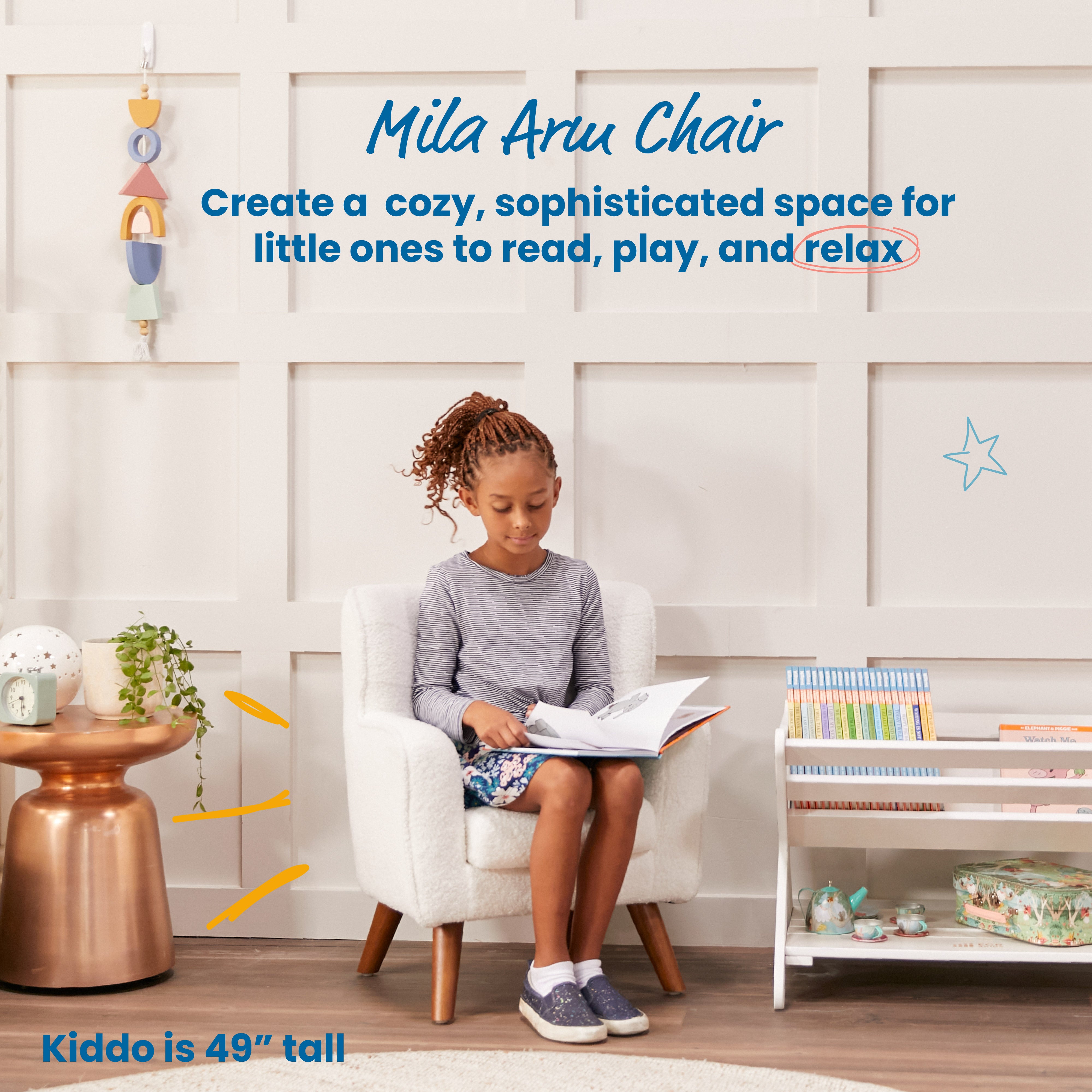 Mila Sherpa Toddler Arm Chair with Removable Wooden Legs