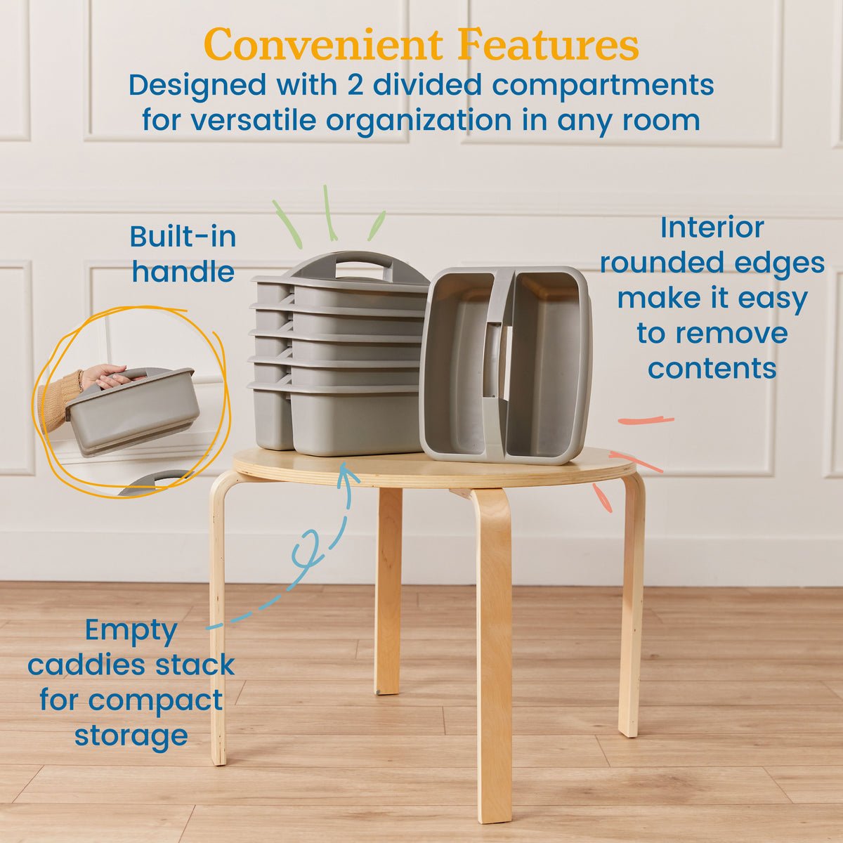 2-Compartment Large Plastic Caddy, 6-Pack