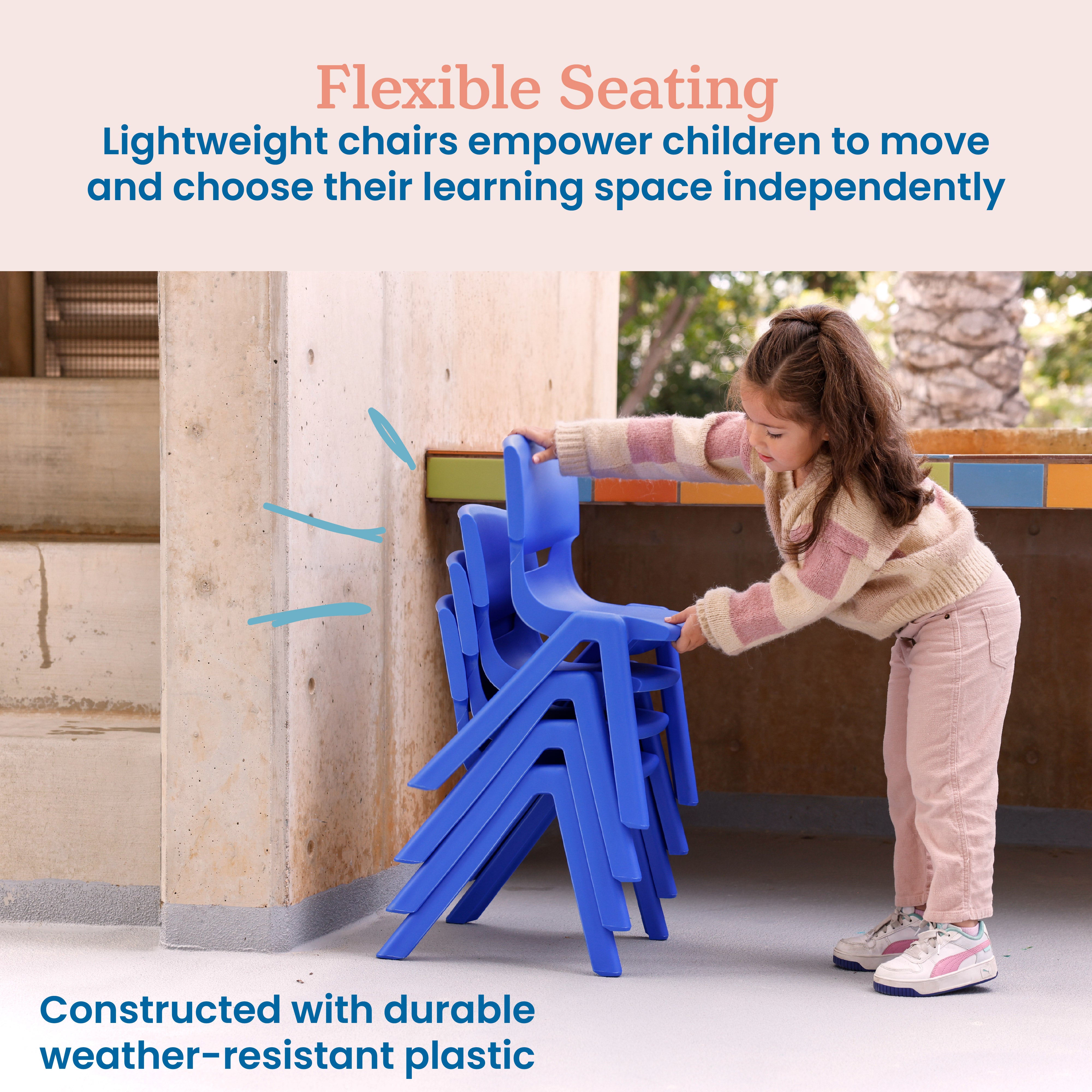 Plastic School Stack Chair for Indoors and Outdoors, Flexible Seating, 12in Seat Height, 4-Pack