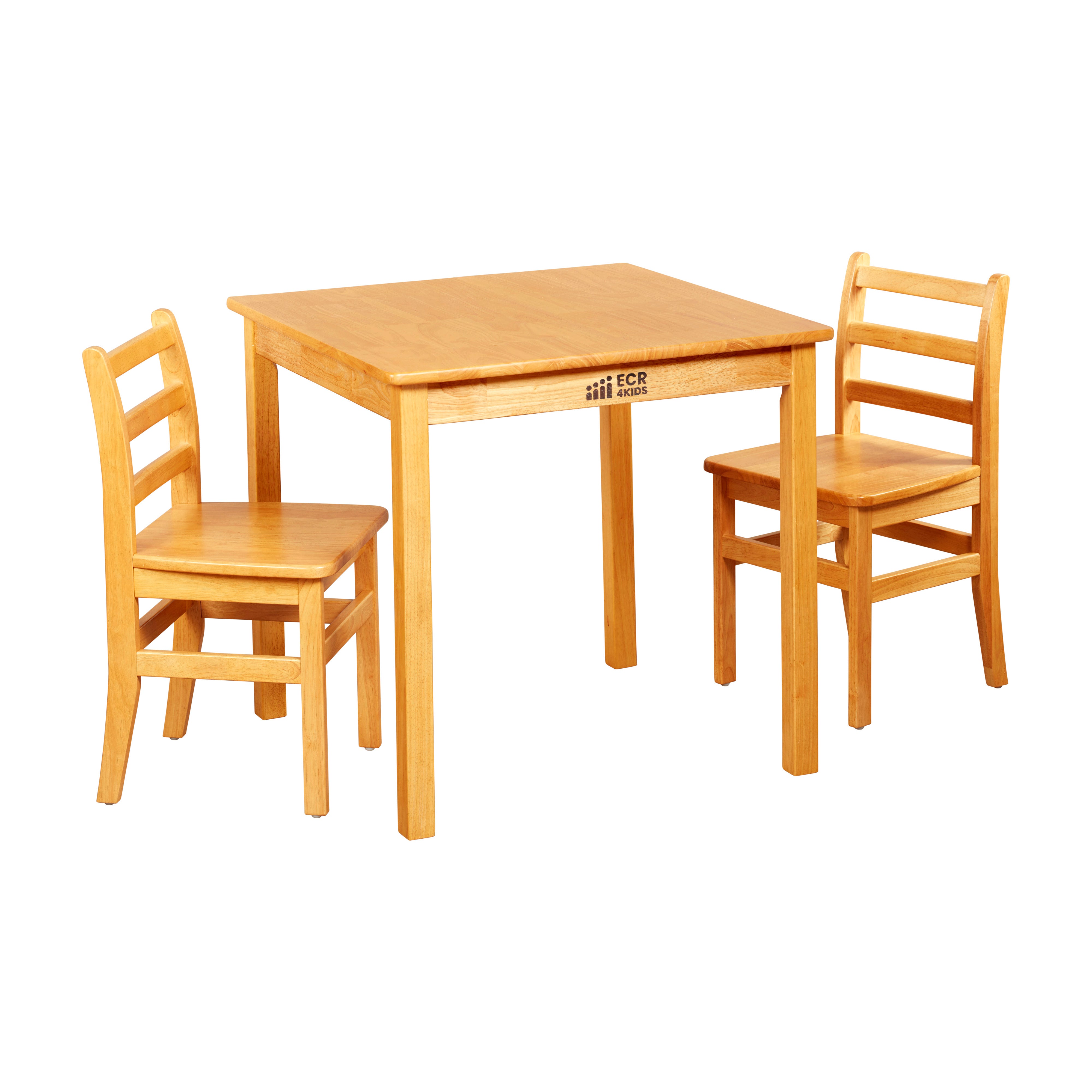 30in x 30in Square Hardwood Table with 28in Legs and Two 16in Chairs, Kids Furniture
