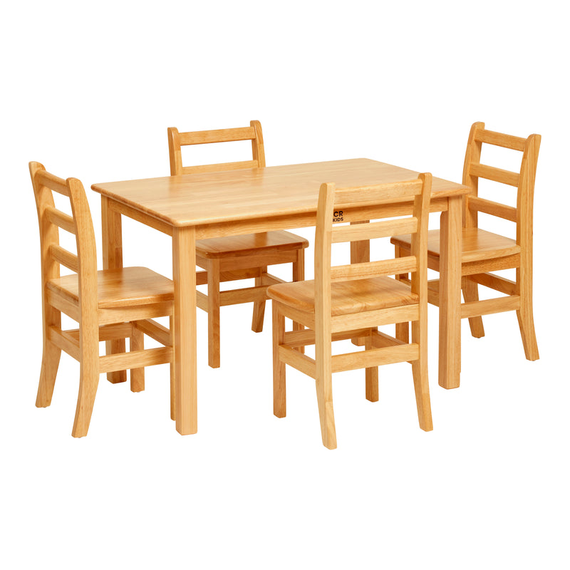 24in x 36in Rectangular Hardwood Table and Chair Set, 14in Seat Height, Kids Furniture, Natural, 5-Piece