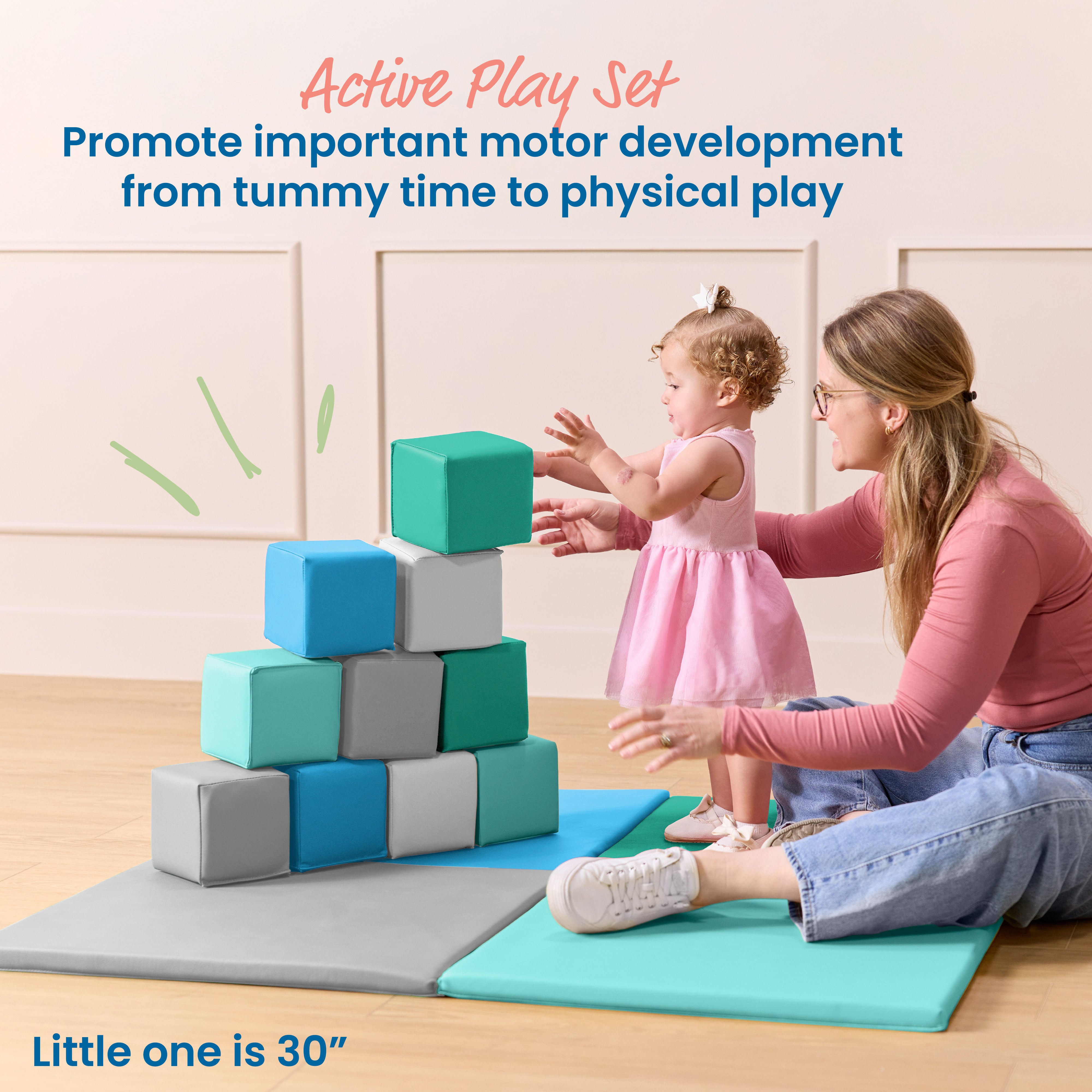 Quad Fold-N-Go Activity Mat and Patchwork Toddler Blocks, 13-Piece