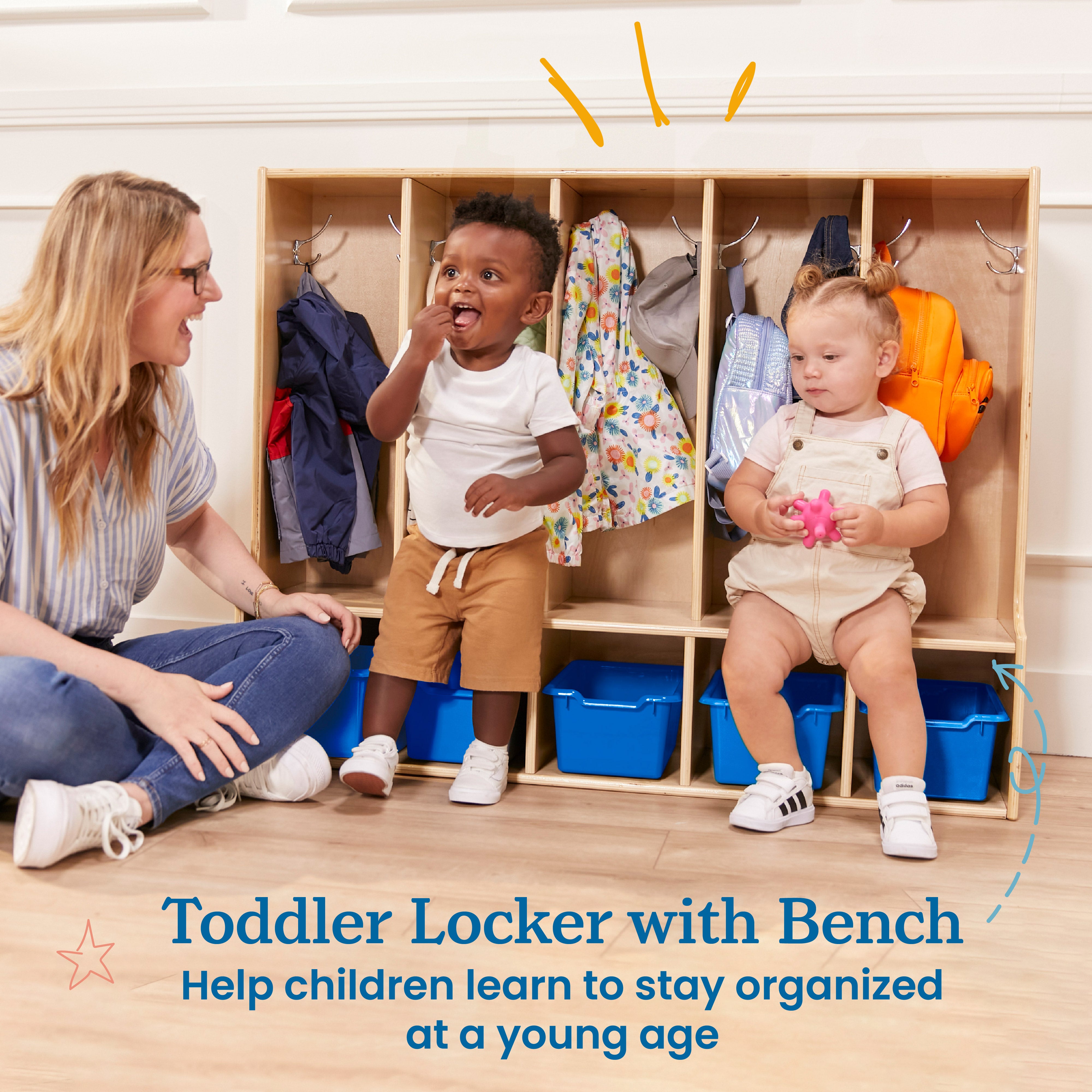 Streamline 5-Section Toddler Coat Locker with Bench and Bins