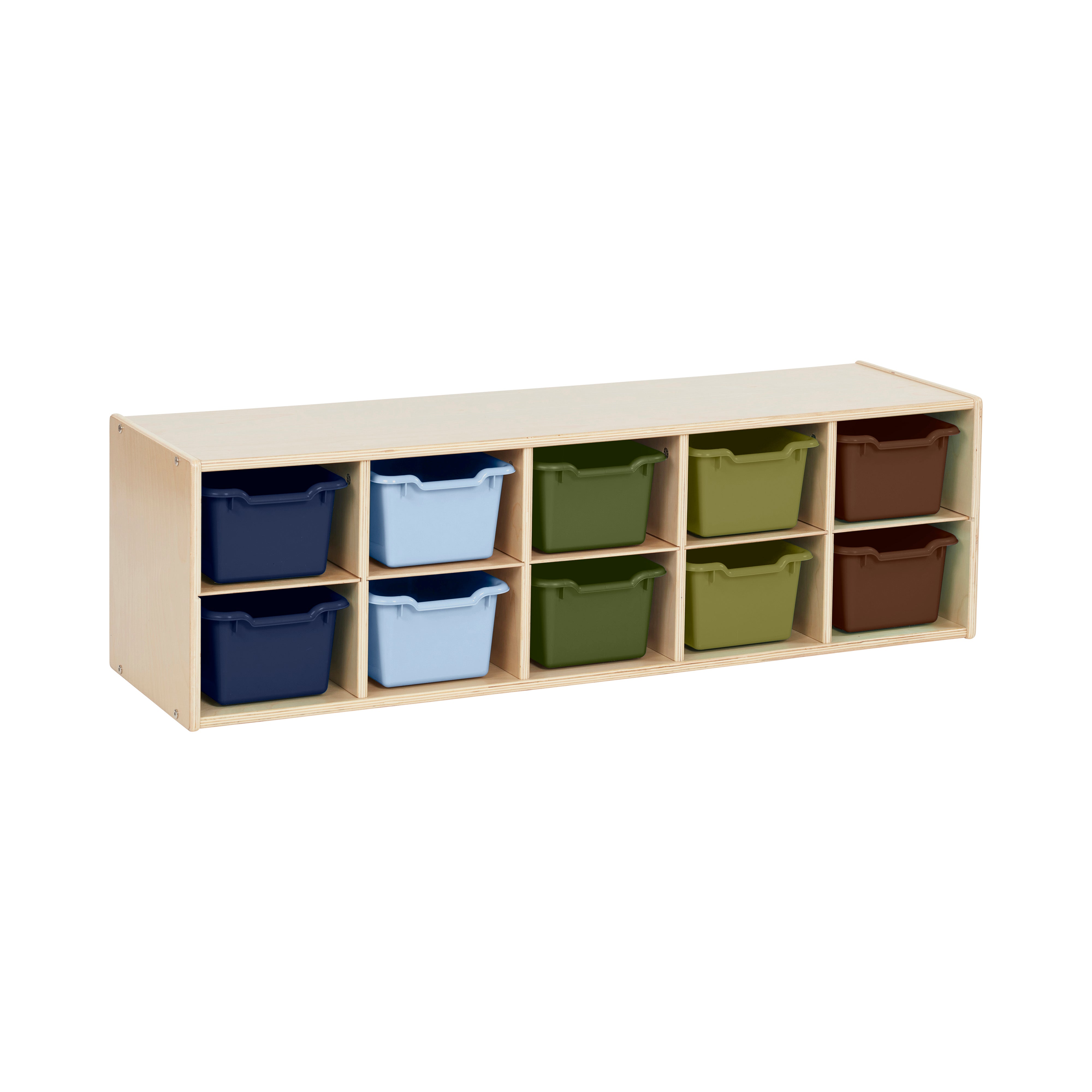 Streamline 10 Cubby Tray Cabinet with 10 Scoop Front Storage Bins, 2x5, Natural