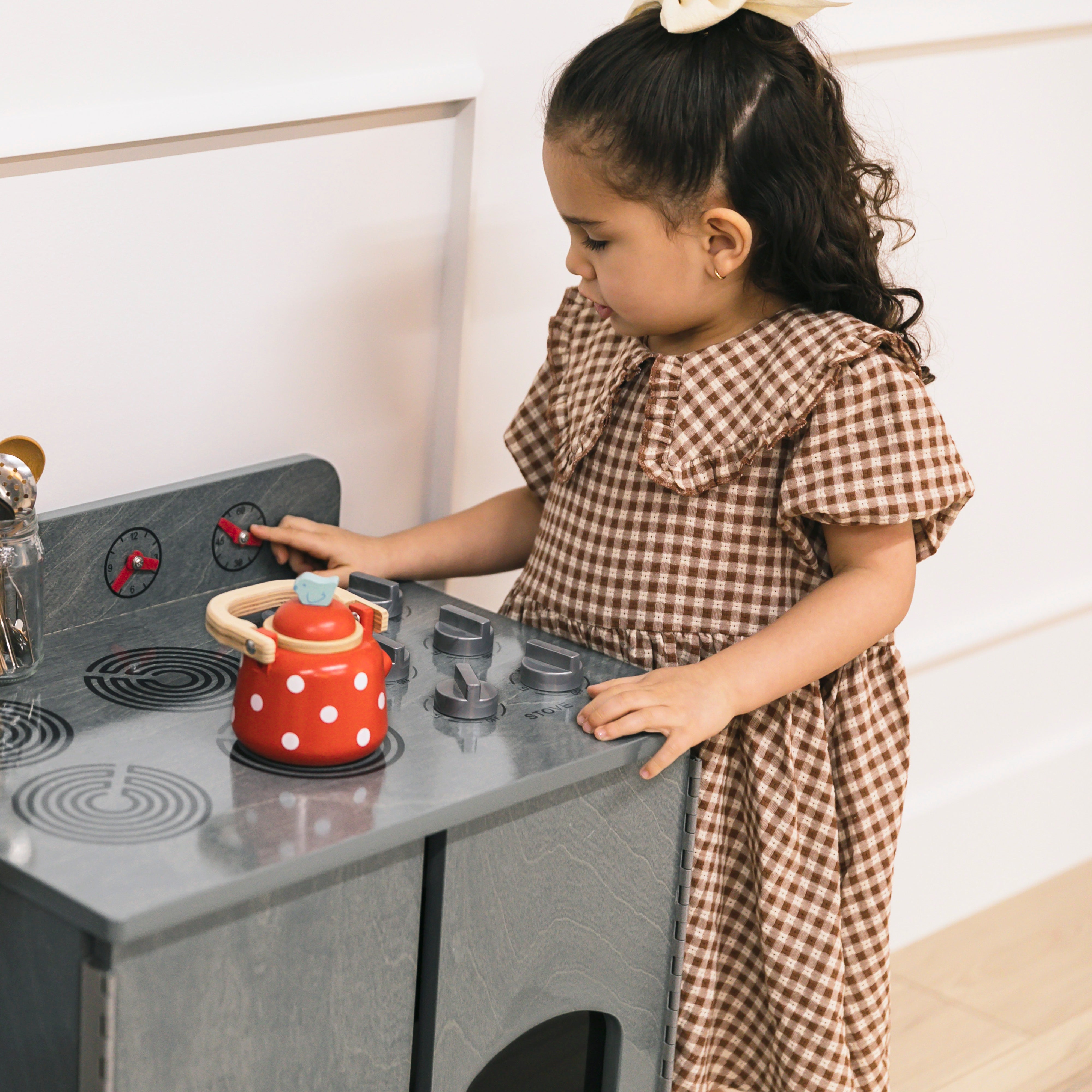 Kitchen Cupboard, Stove, Sink, and Refrigerator for Kids, Wooden, 4-Piece