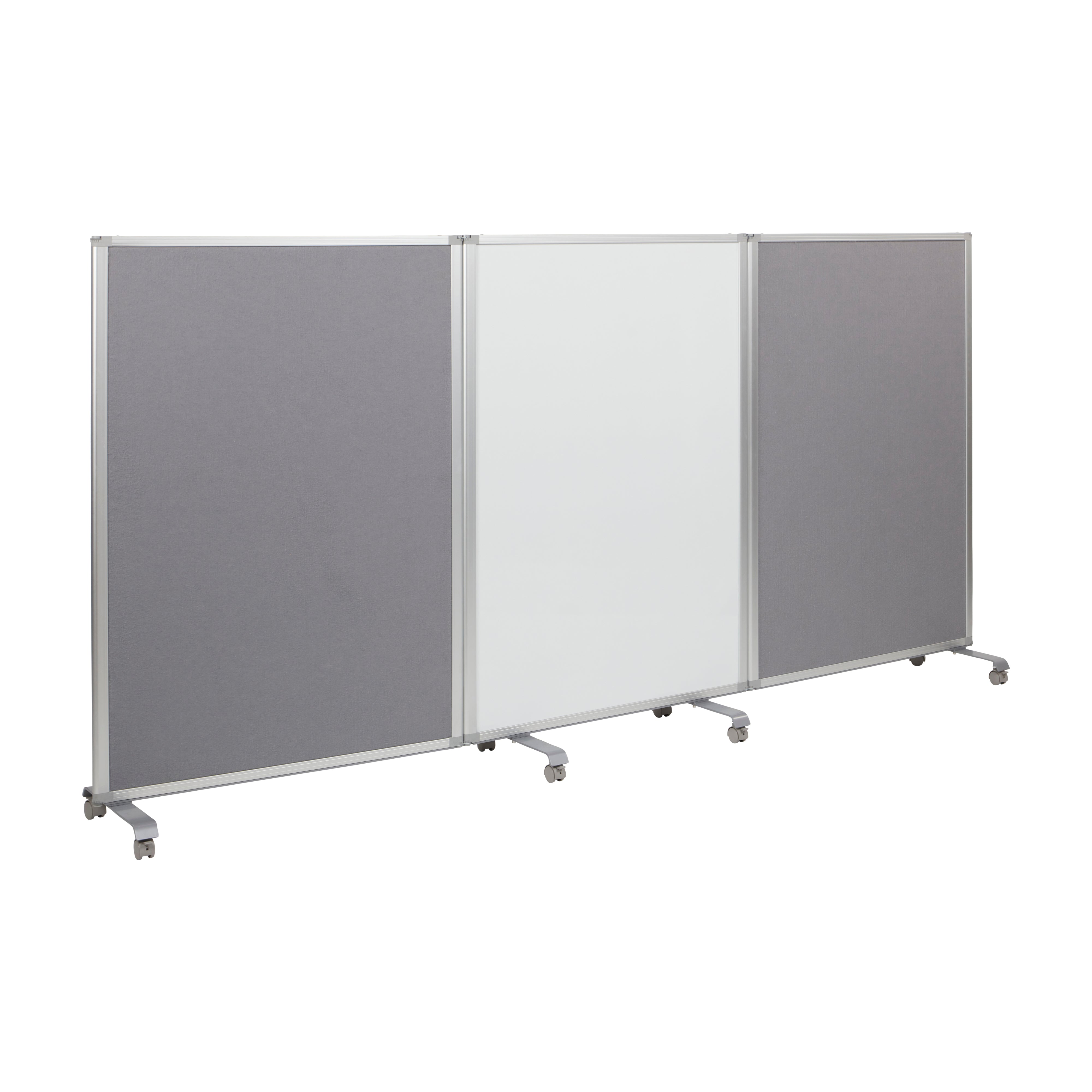 Mobile Dry-Erase and Flannel Room Divider, 3-Panel