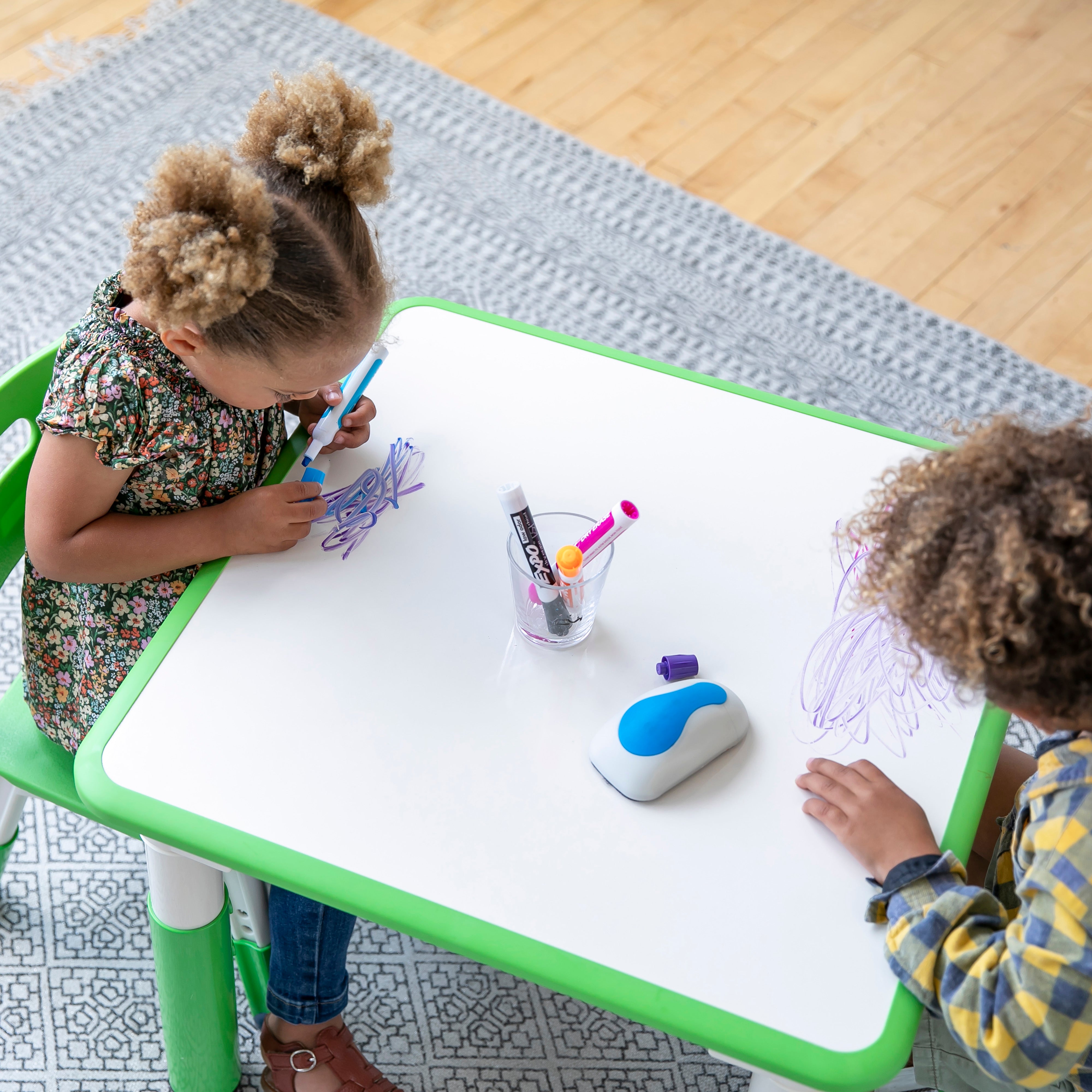 Dry-Erase Square Activity Table with 2 Chairs, Adjustable, 3-Piece