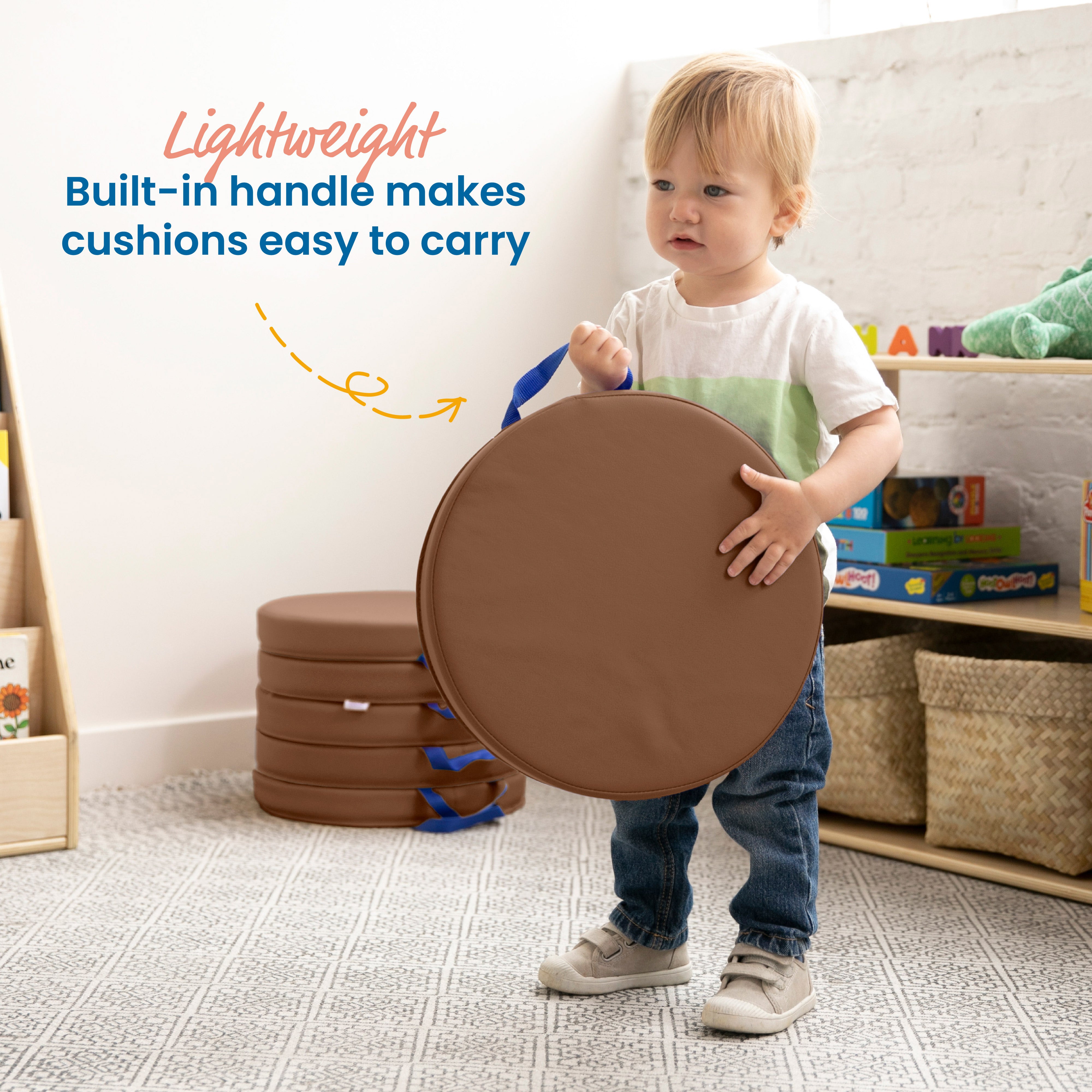 Round Floor Cushions with Handles, 6-Piece