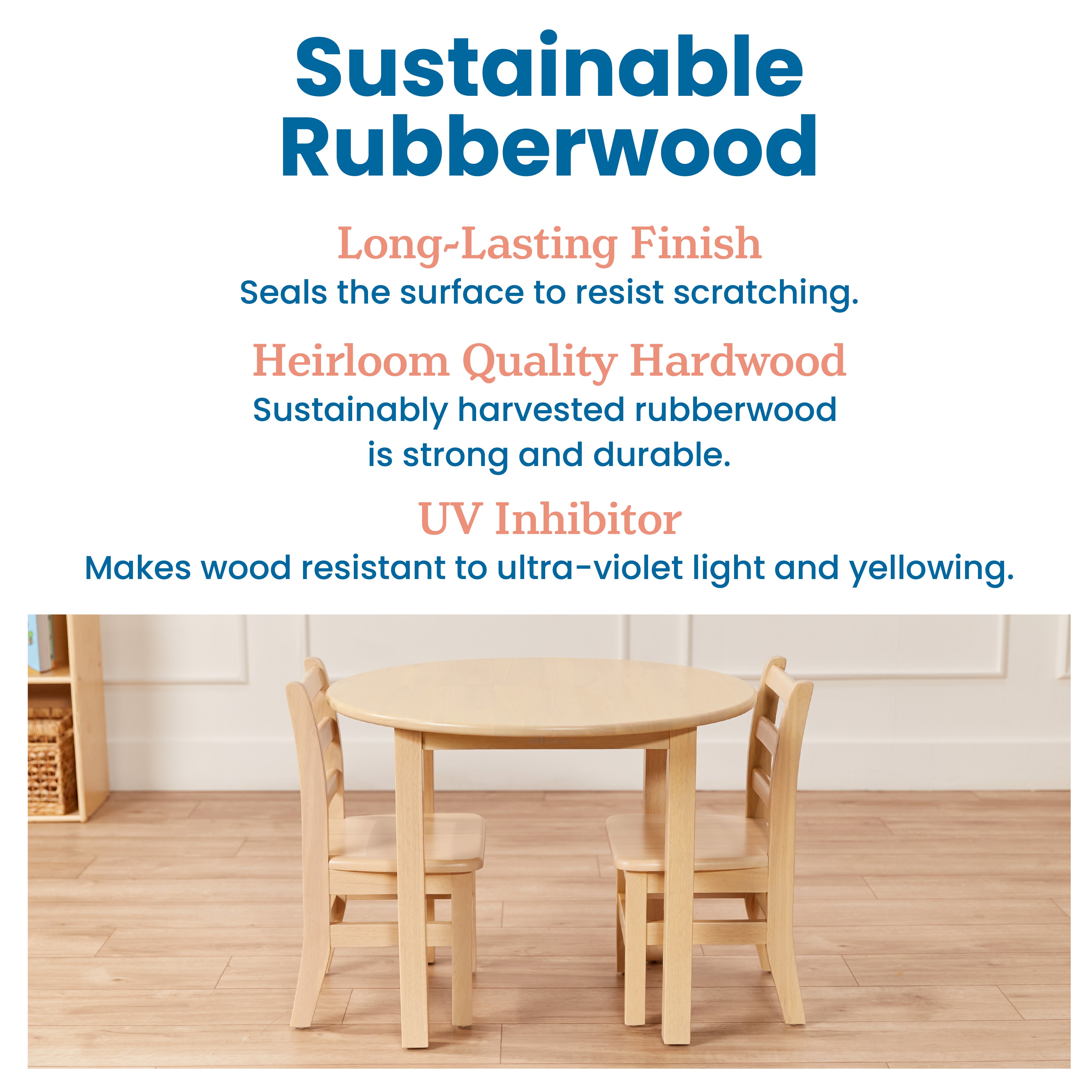 30in D Round Hardwood Table and Chair Set, 12in Seat Height, 3-Piece