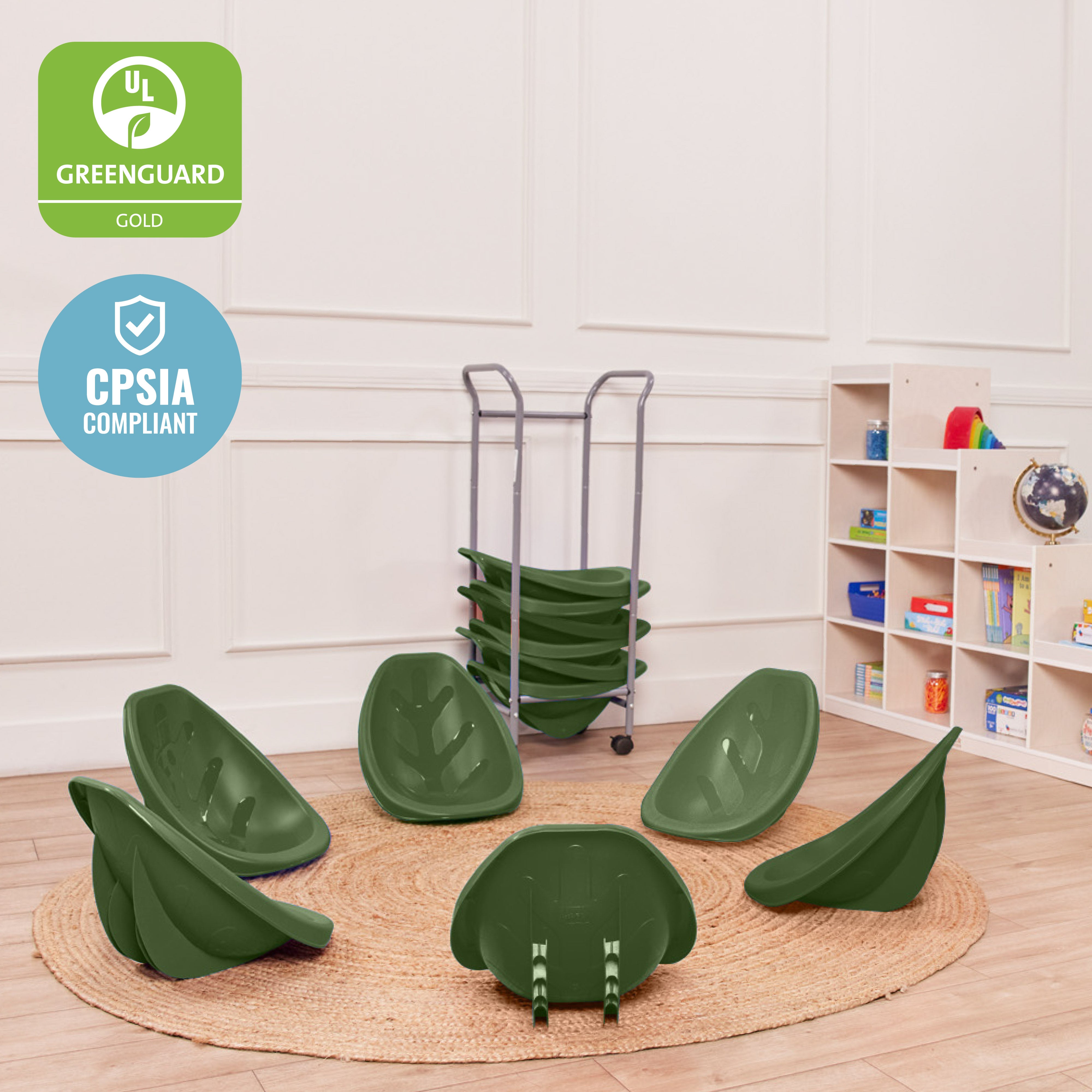 Mobile Leaf Seat Cart with 12 Leaf Floor Seats, Flexible Seating