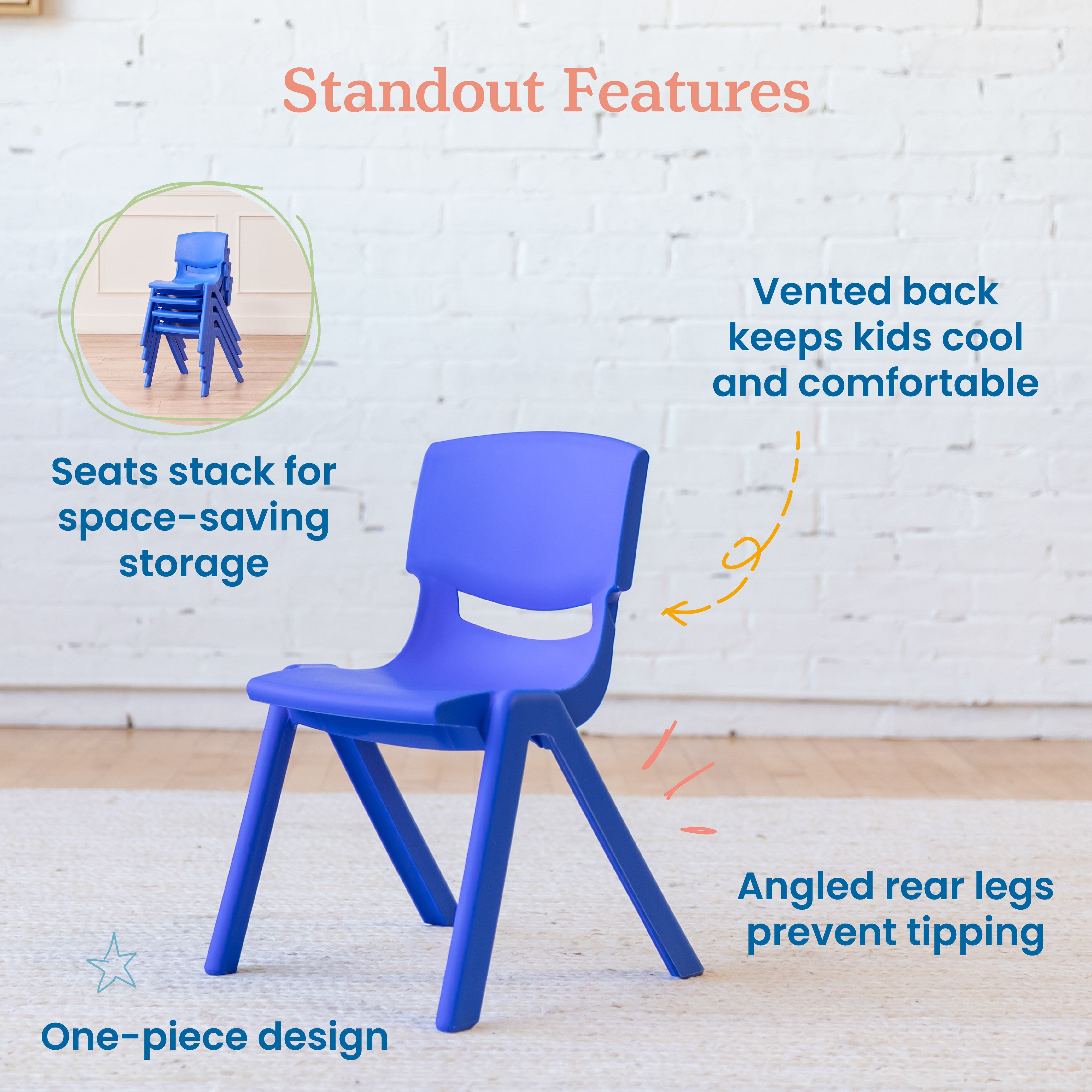 12in Plastic School Stack Chair, 4-Pack