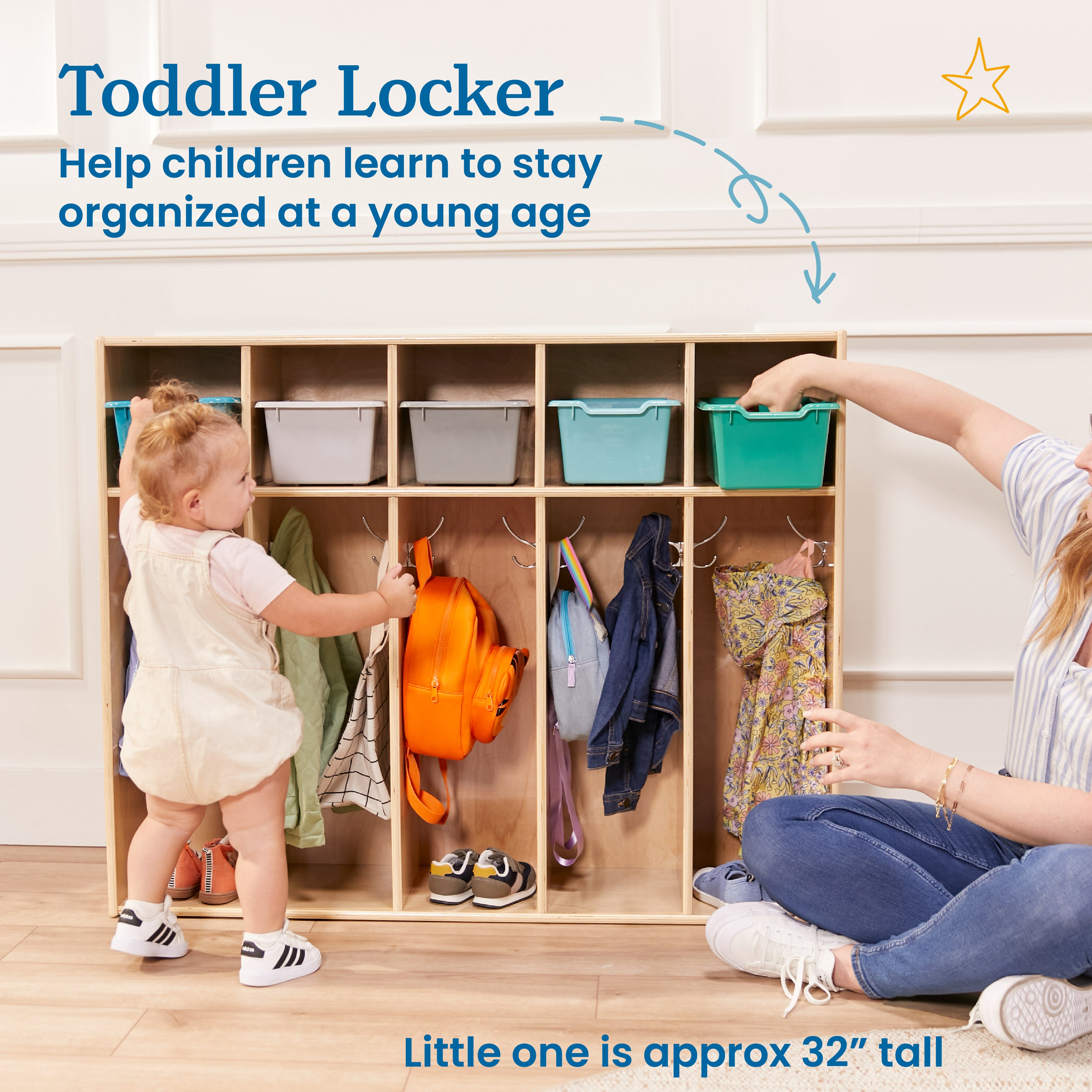 Streamline 5-Section Toddler Coat Locker and 5 Scoop Front Bins