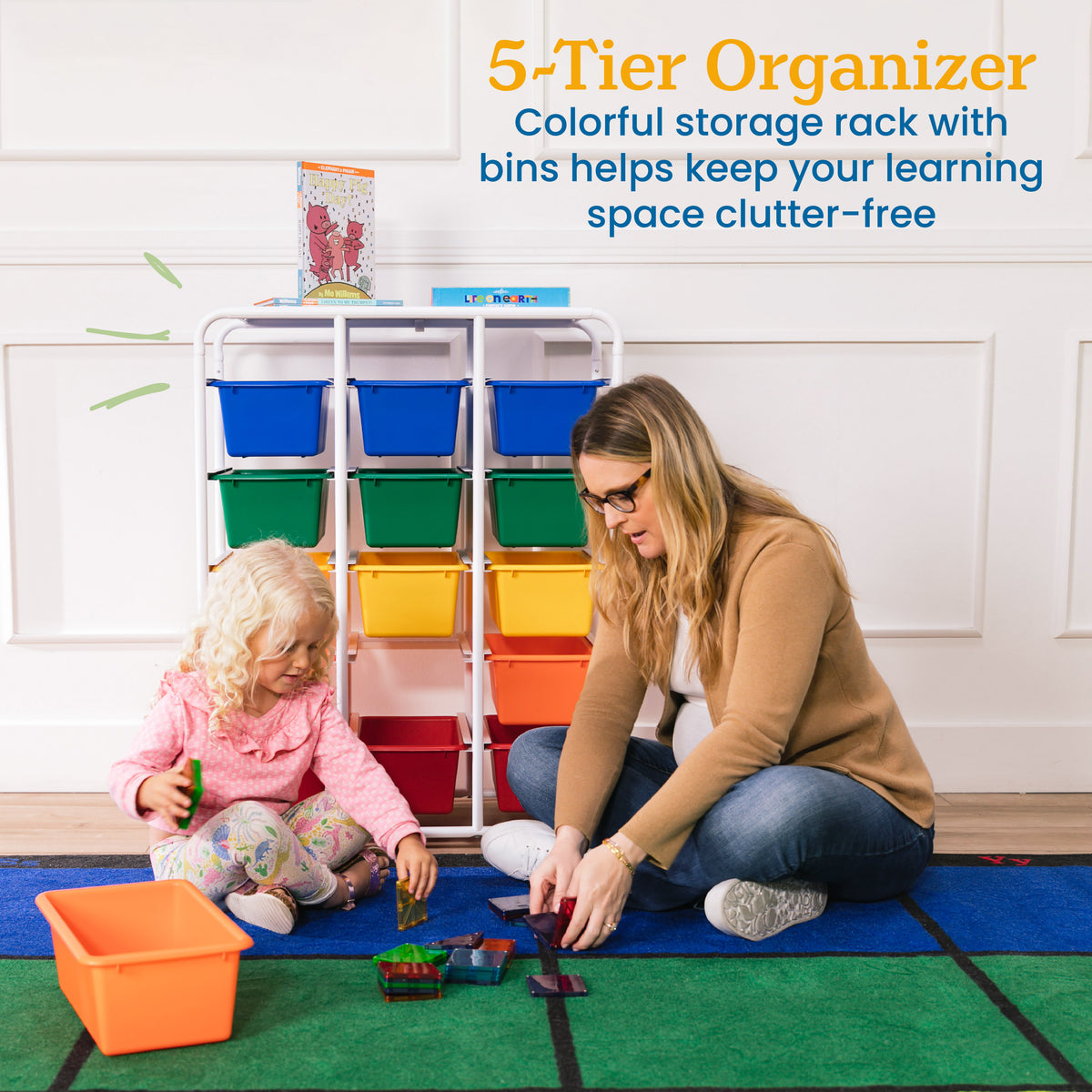 5-Tier Storage Rack with 15 Cubby Bins, 5x3