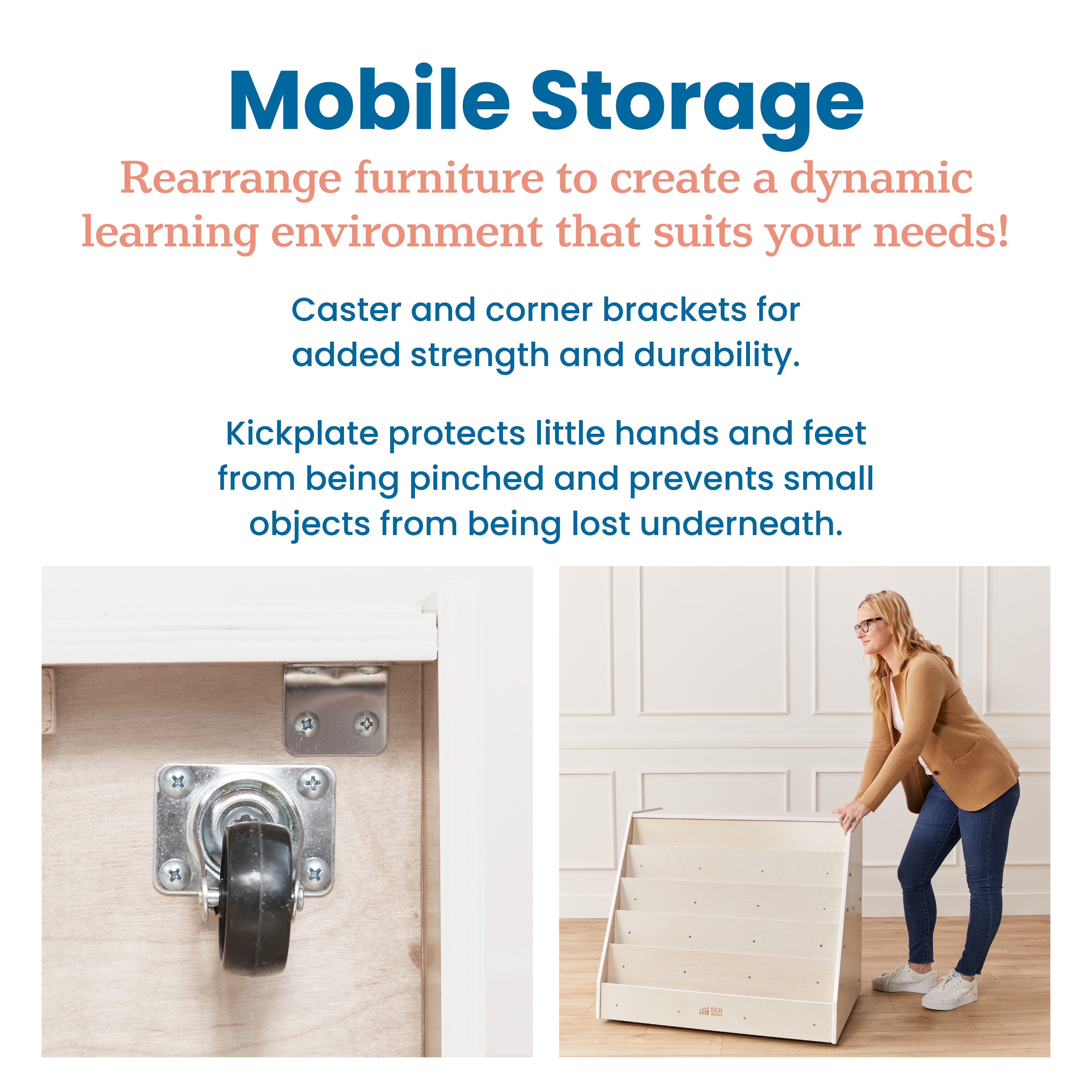 Double-Sided Mobile Book Display with Storage, Classroom Bookshelf