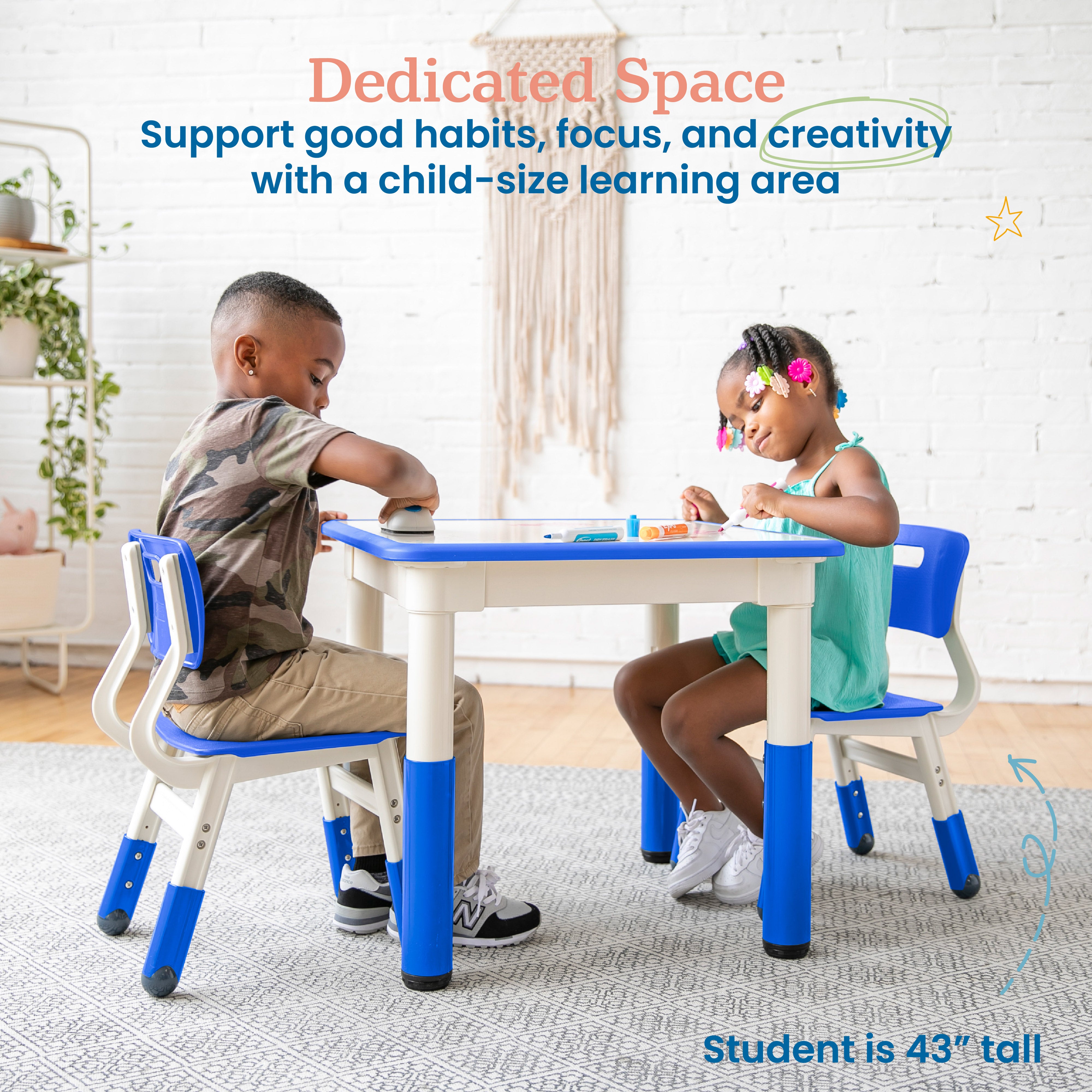 Dry-Erase Square Activity Table with Two Chairs, 3-Piece