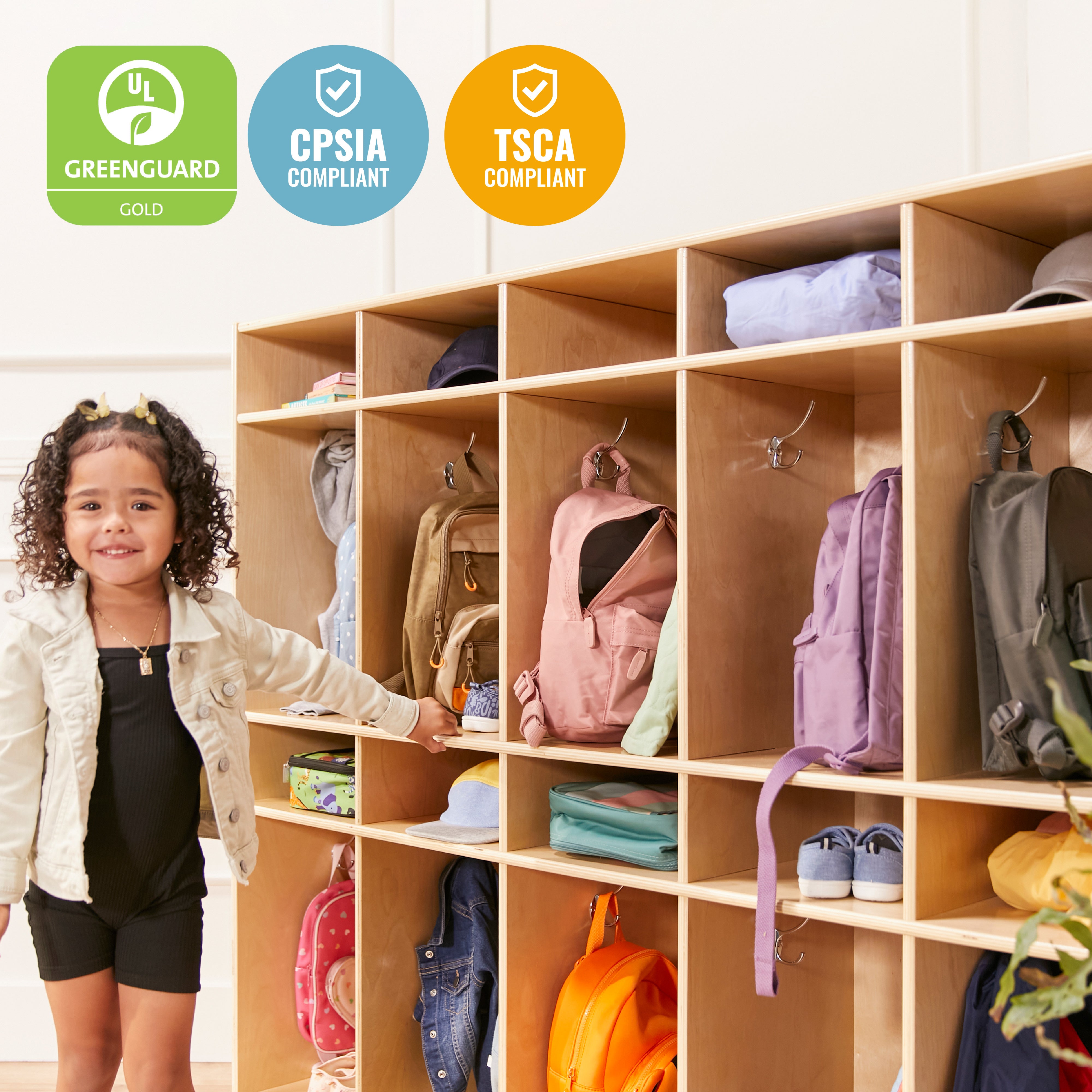 10-Section Storage Locker and Letter Size Trays with Lids, Natural, Classroom Furniture