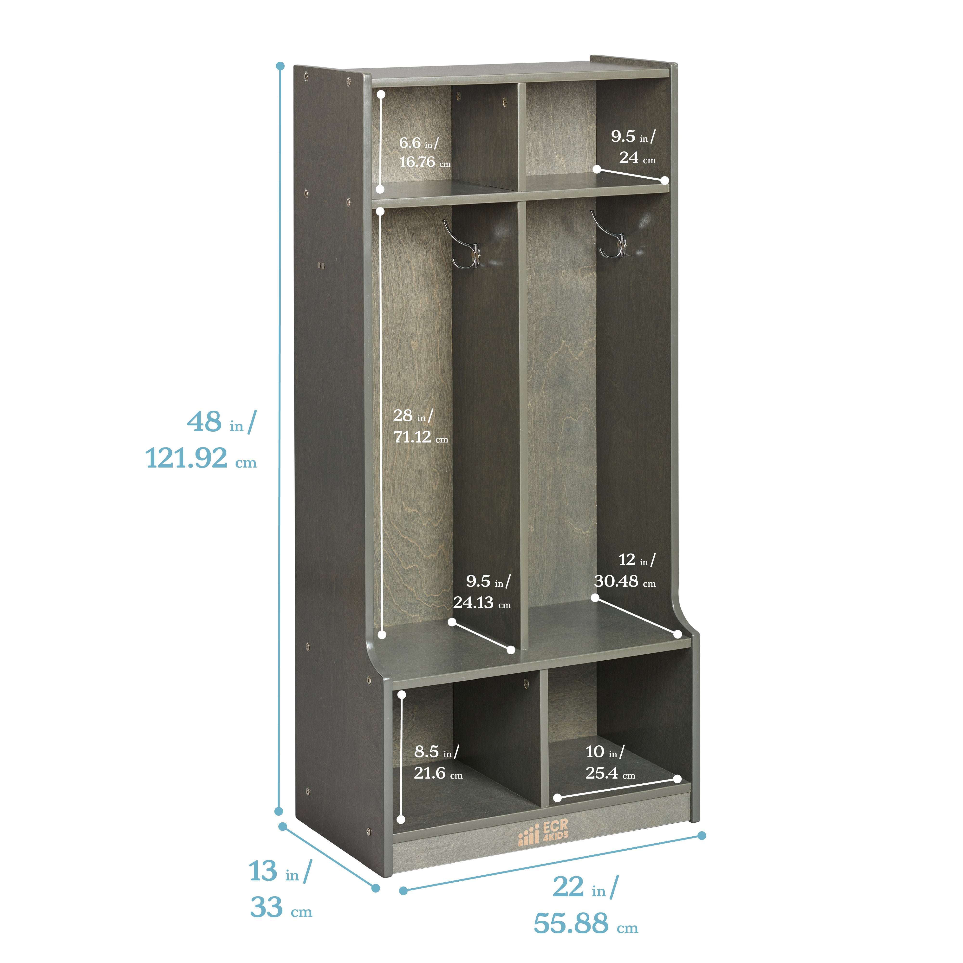 2-Section Coat Locker with Bench and Cubby Storage