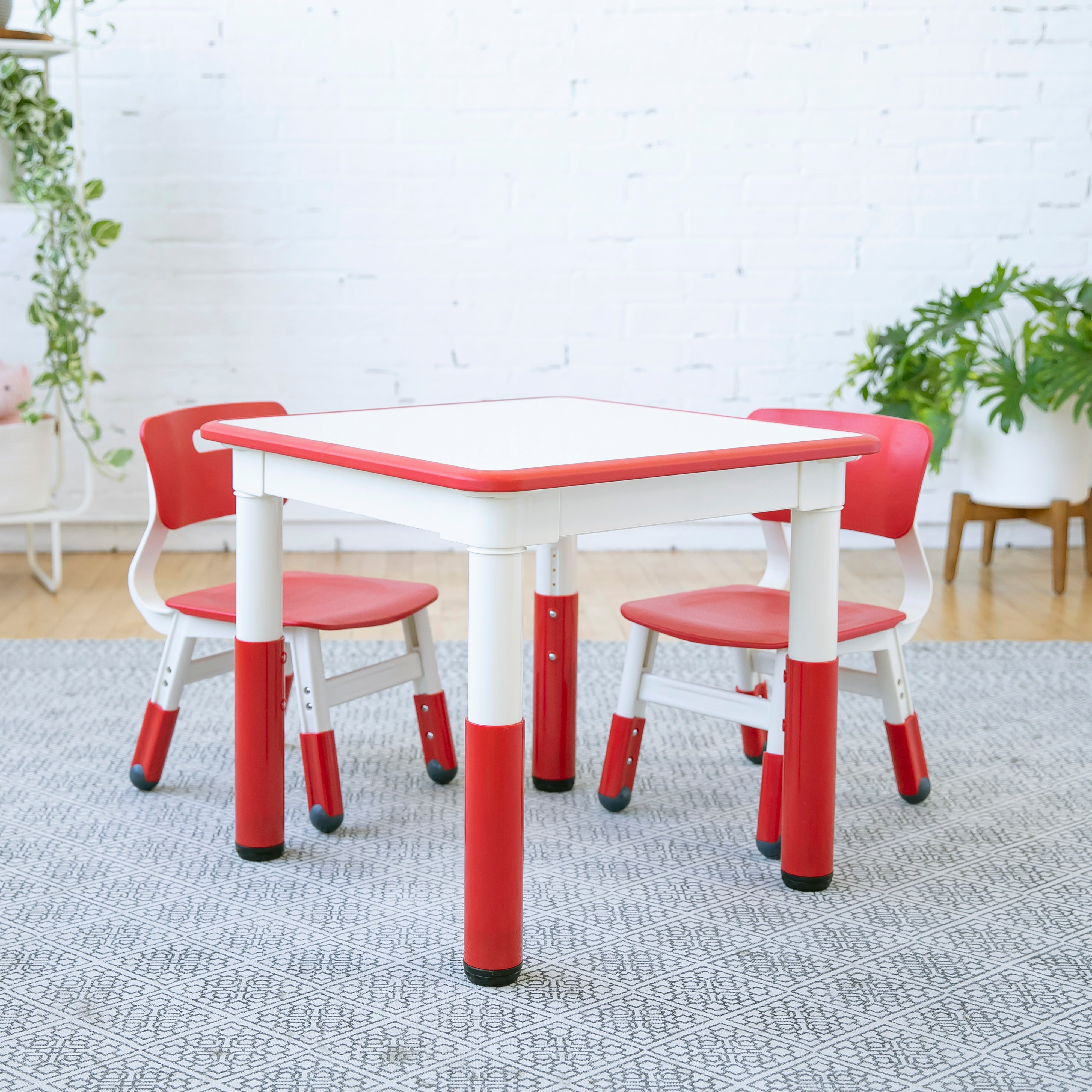 Dry-Erase Square Activity Table with 2 Chairs, Adjustable, 3-Piece