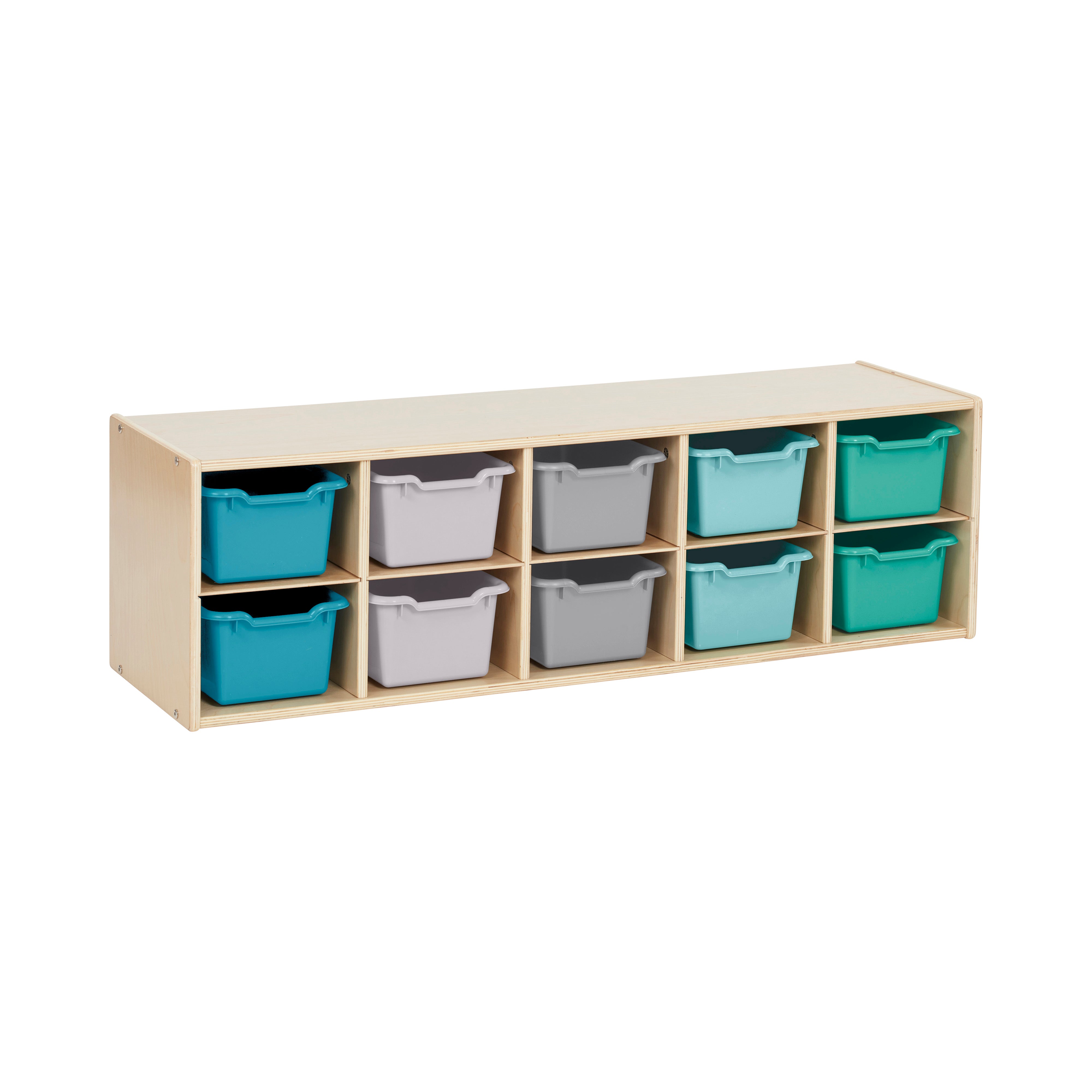 Streamline 10 Cubby Tray Cabinet with 10 Scoop Front Storage Bins, 2x5, Natural