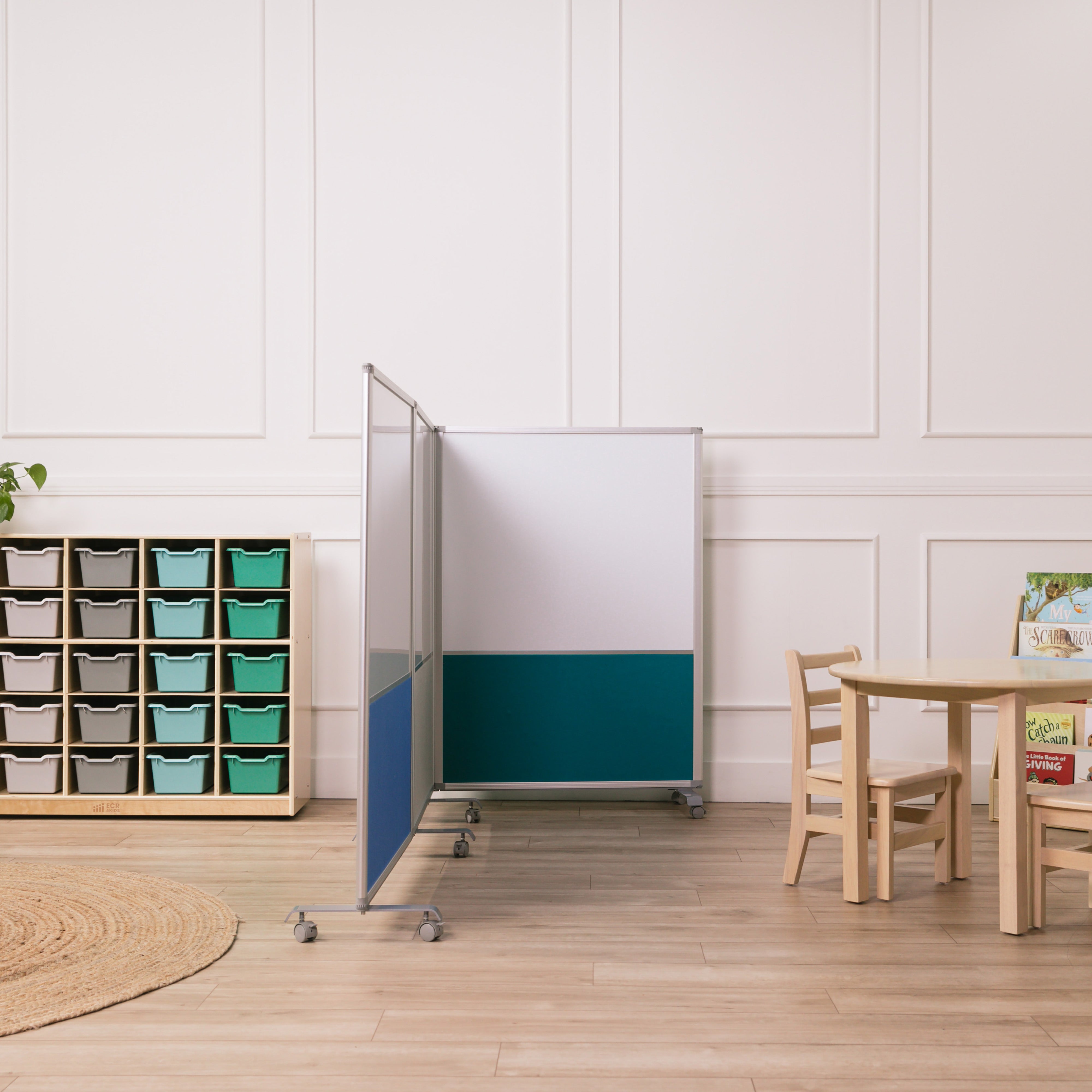 Mobile Dry-Erase and Flannel Split Room Divider, 3-Panel