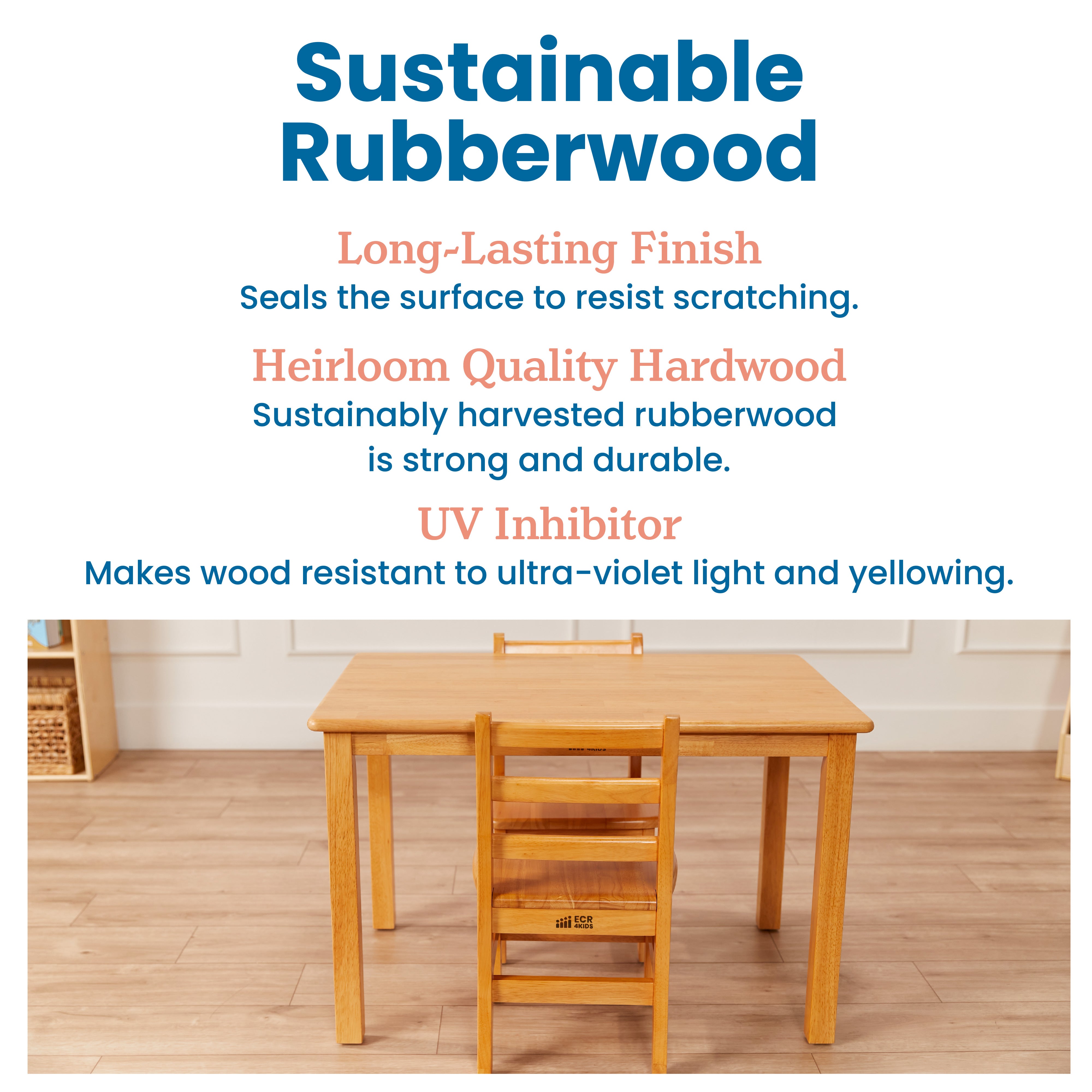 24in x 36in Rectangular Hardwood Table and Chair Set, 12in Seat Height, 3-Piece