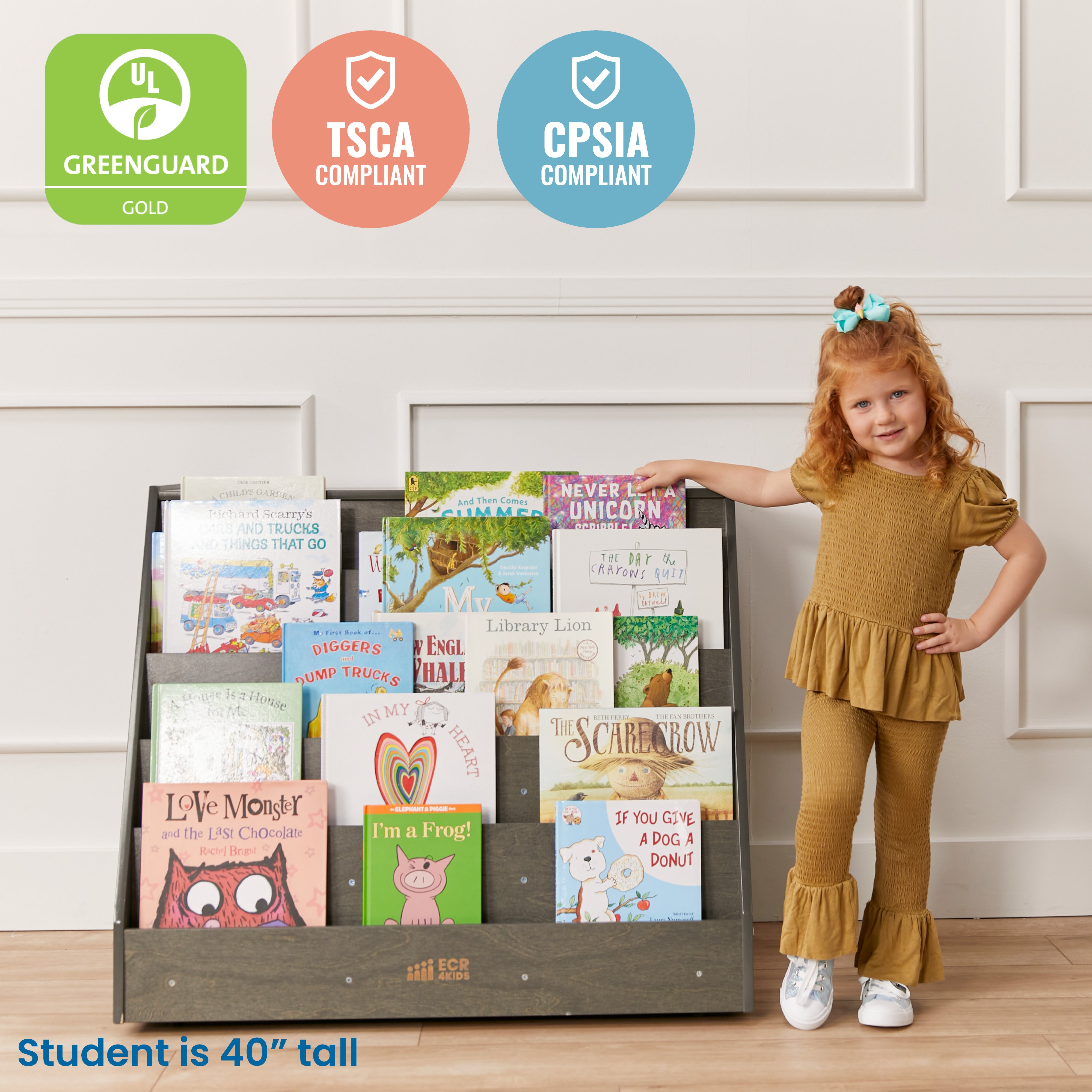 Double-Sided Mobile Book Display with Storage, Classroom Bookshelf