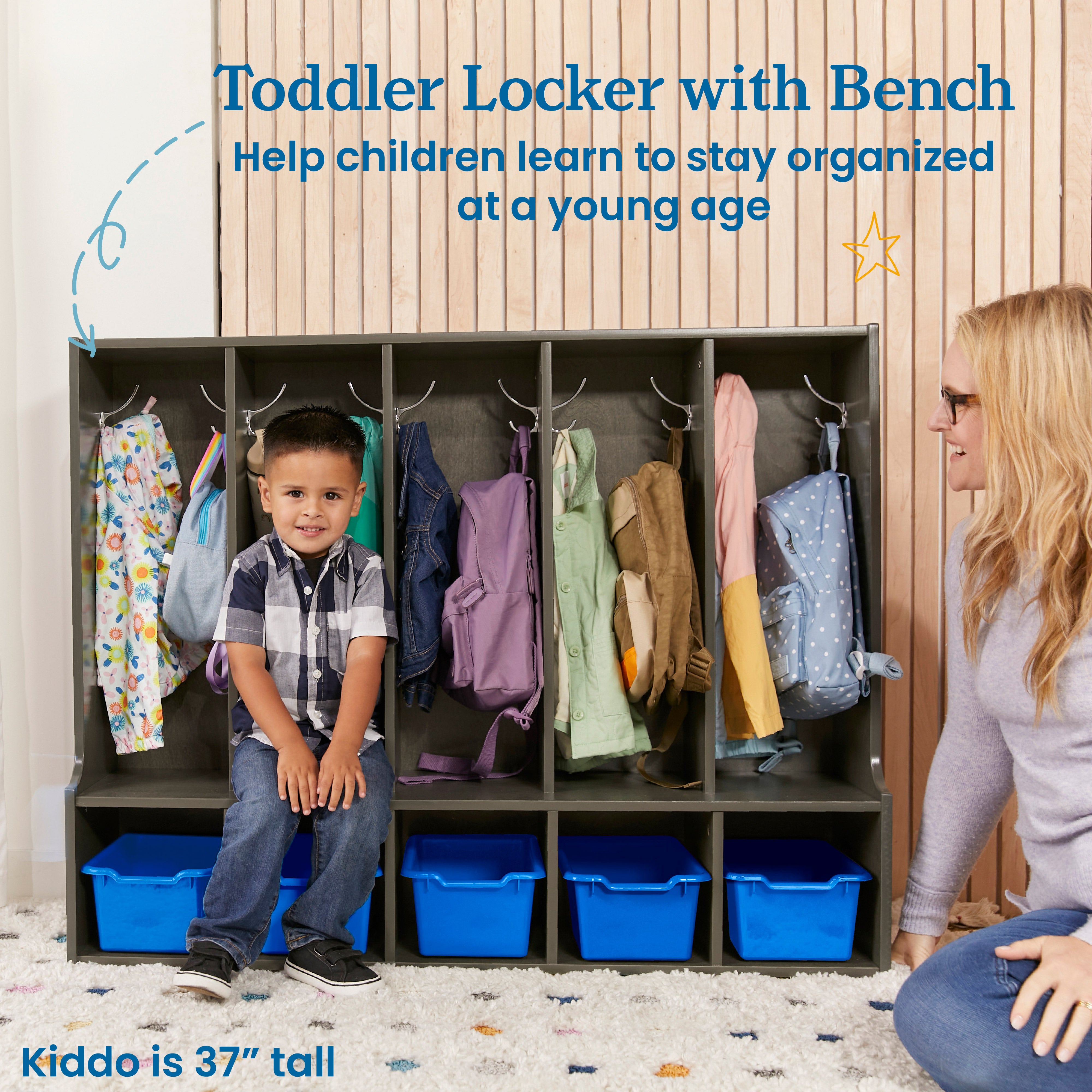 Streamline 5-Section Toddler Coat Locker with Bench and Bins