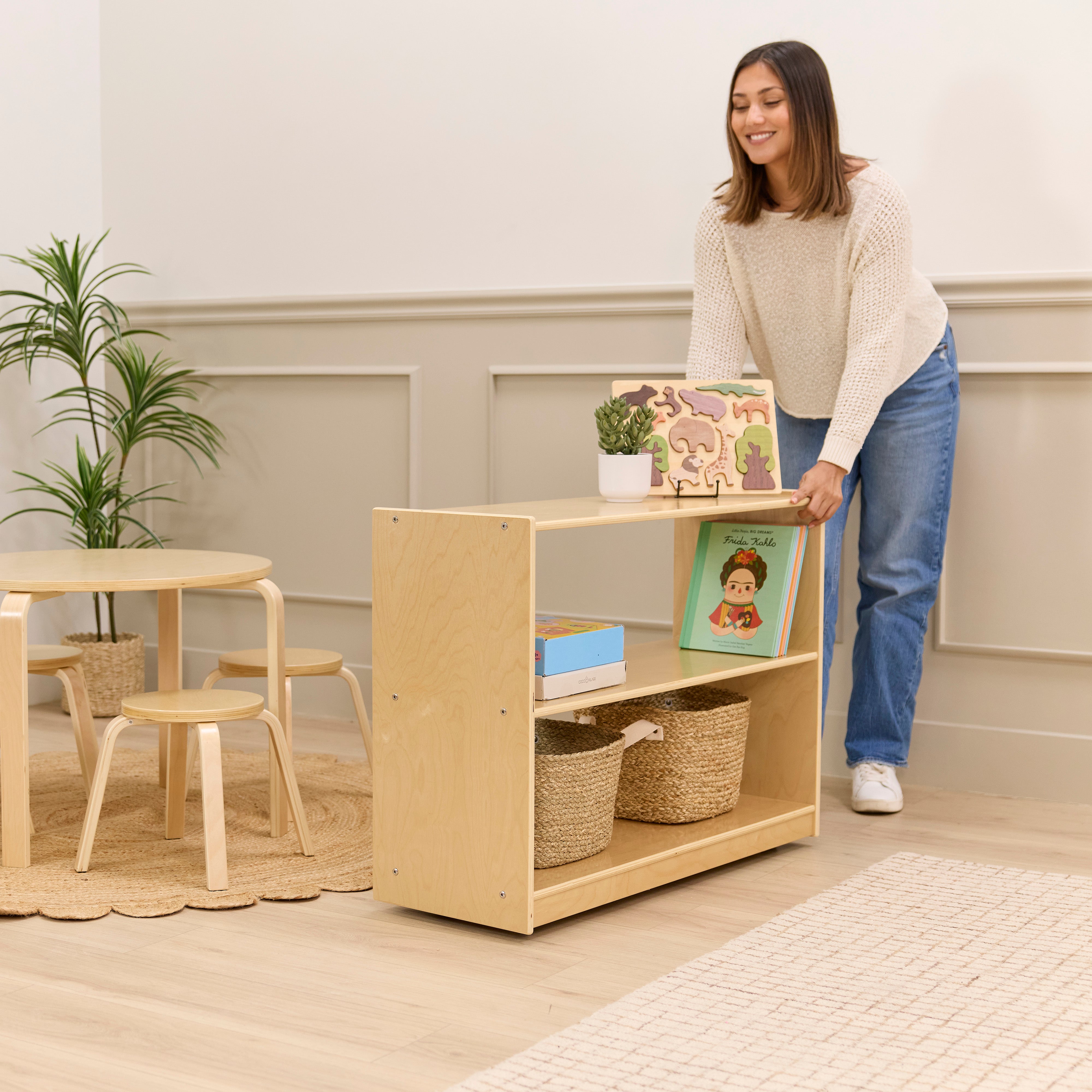 2-Shelf Double-Sided Mobile Storage Cabinet