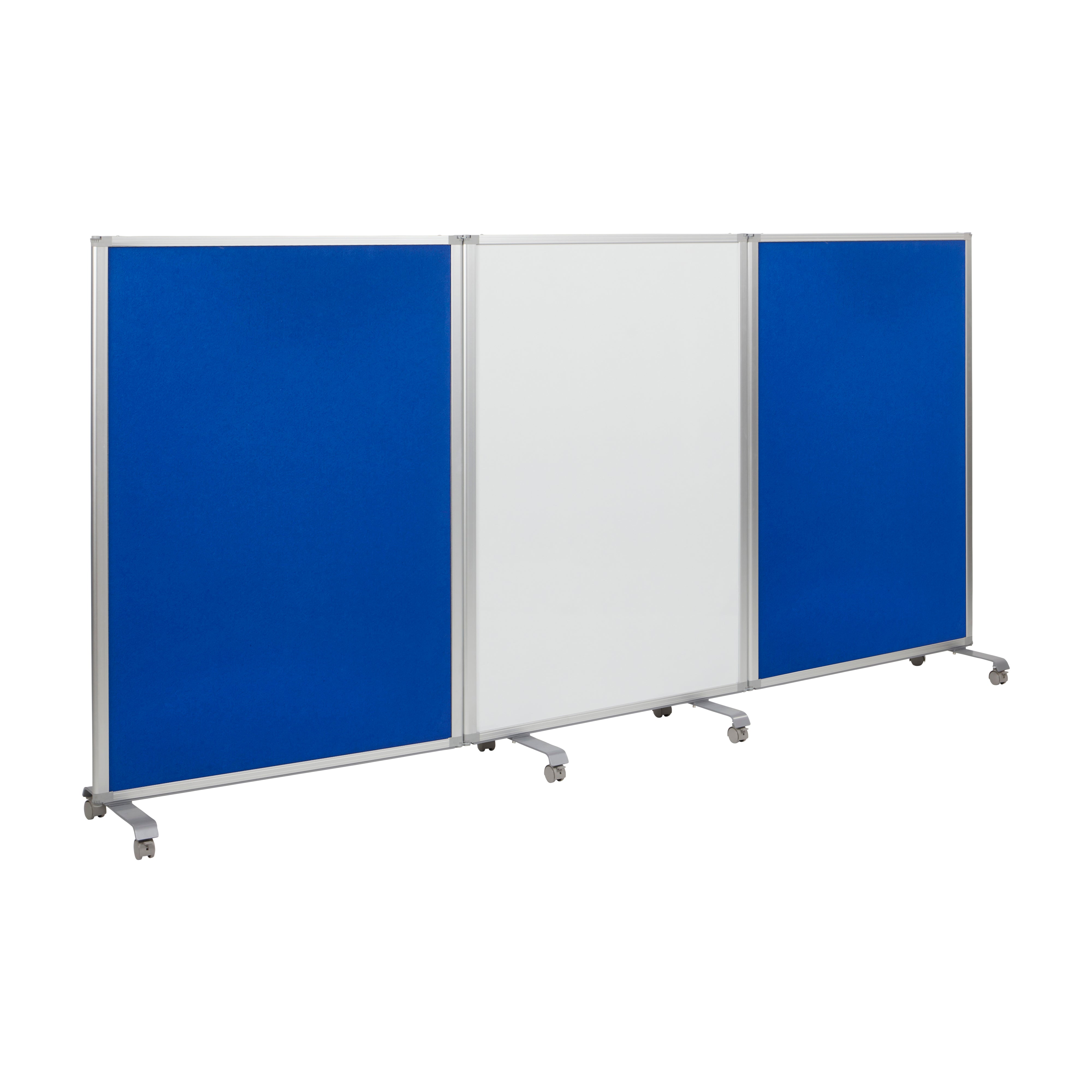 Mobile Dry-Erase and Flannel Room Divider, 3-Panel