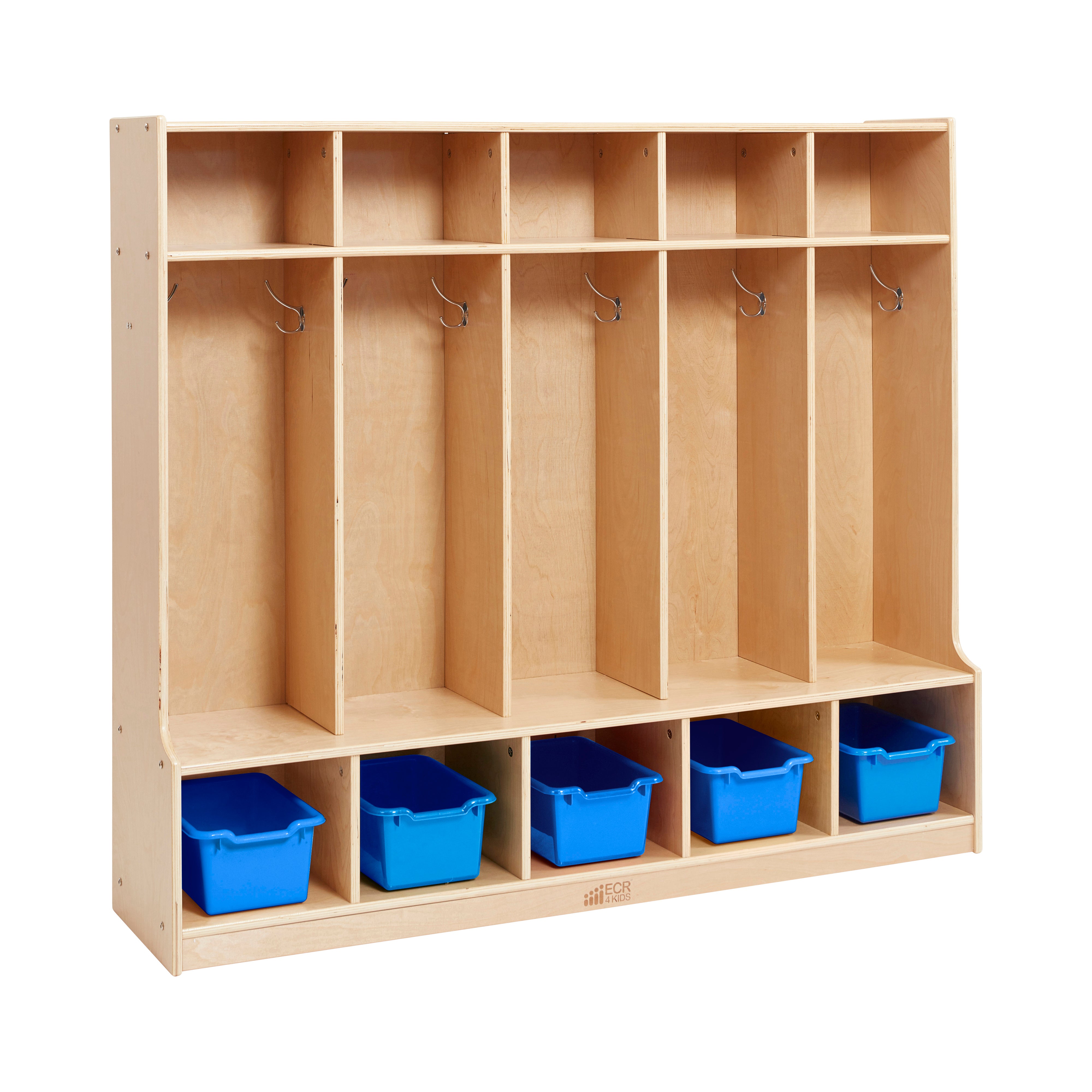 5-Section Coat Locker with Bench and Scoop Front Storage Bins, Natural