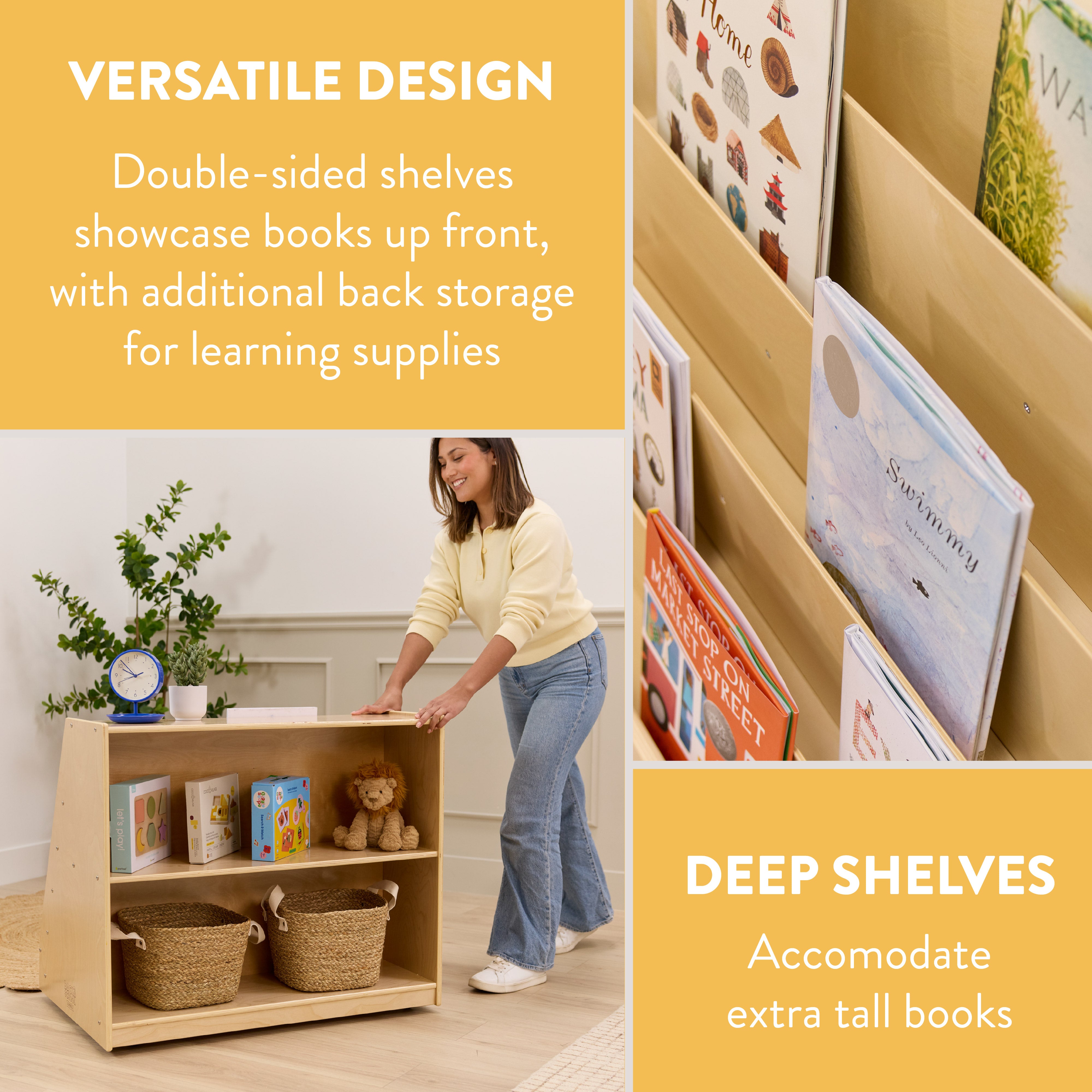 5-Tier Mobile Double-Sided Book Shelf with Storage