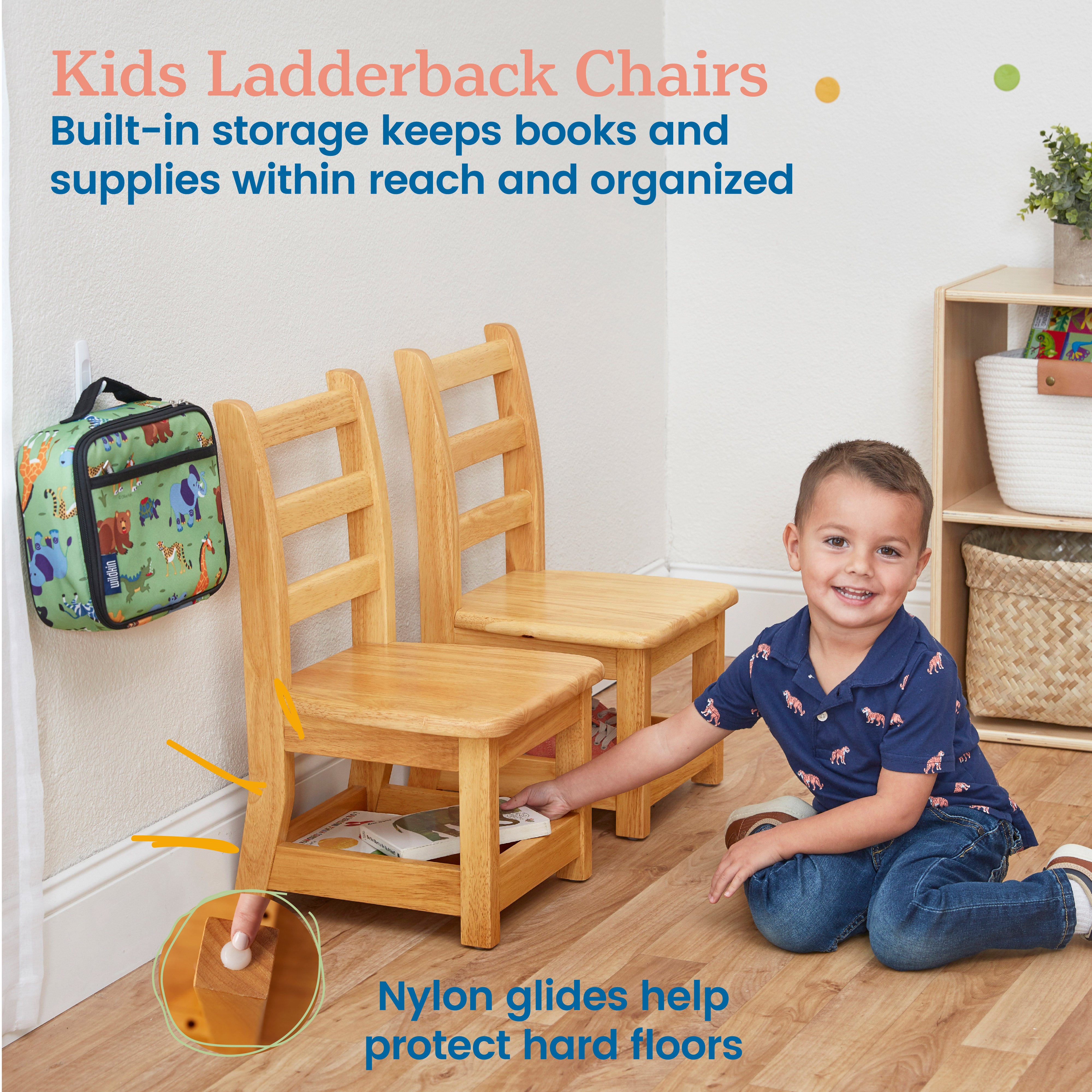 Three Rung Ladderback Chair with Storage, 2-Pack - Assembled
