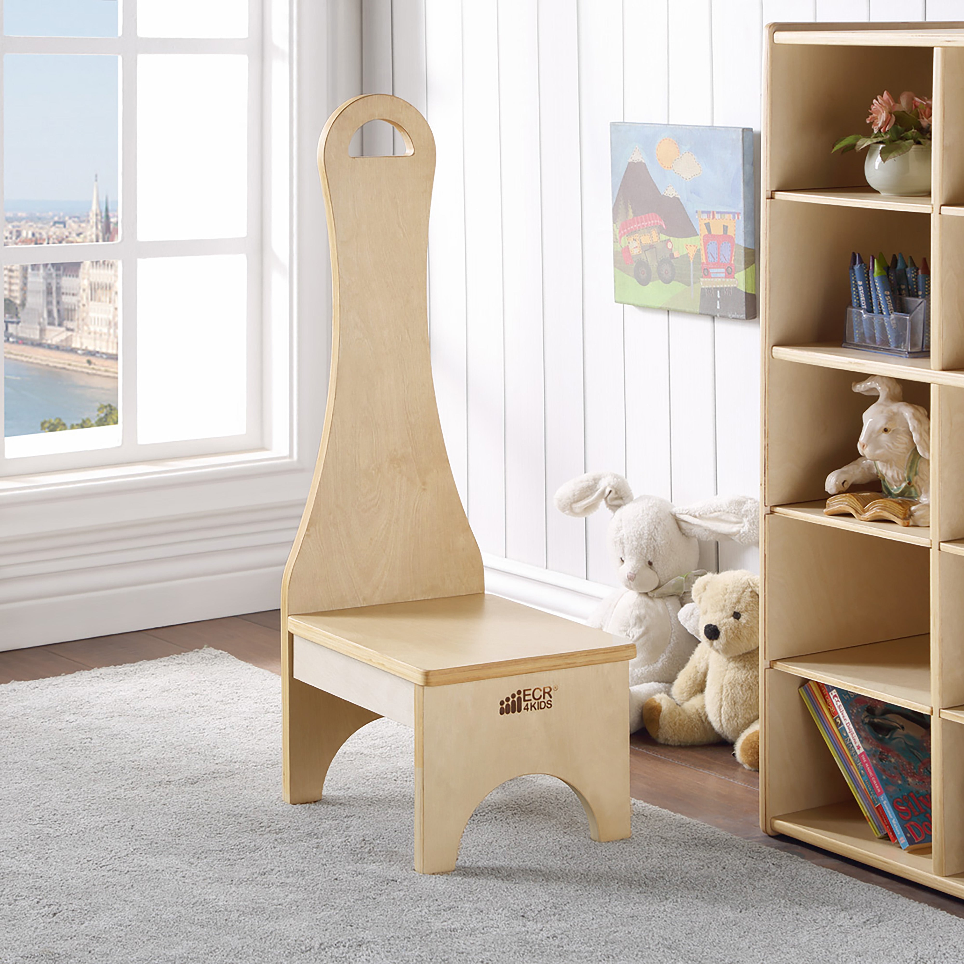 Stepstool with Long Handle, One Step, Natural