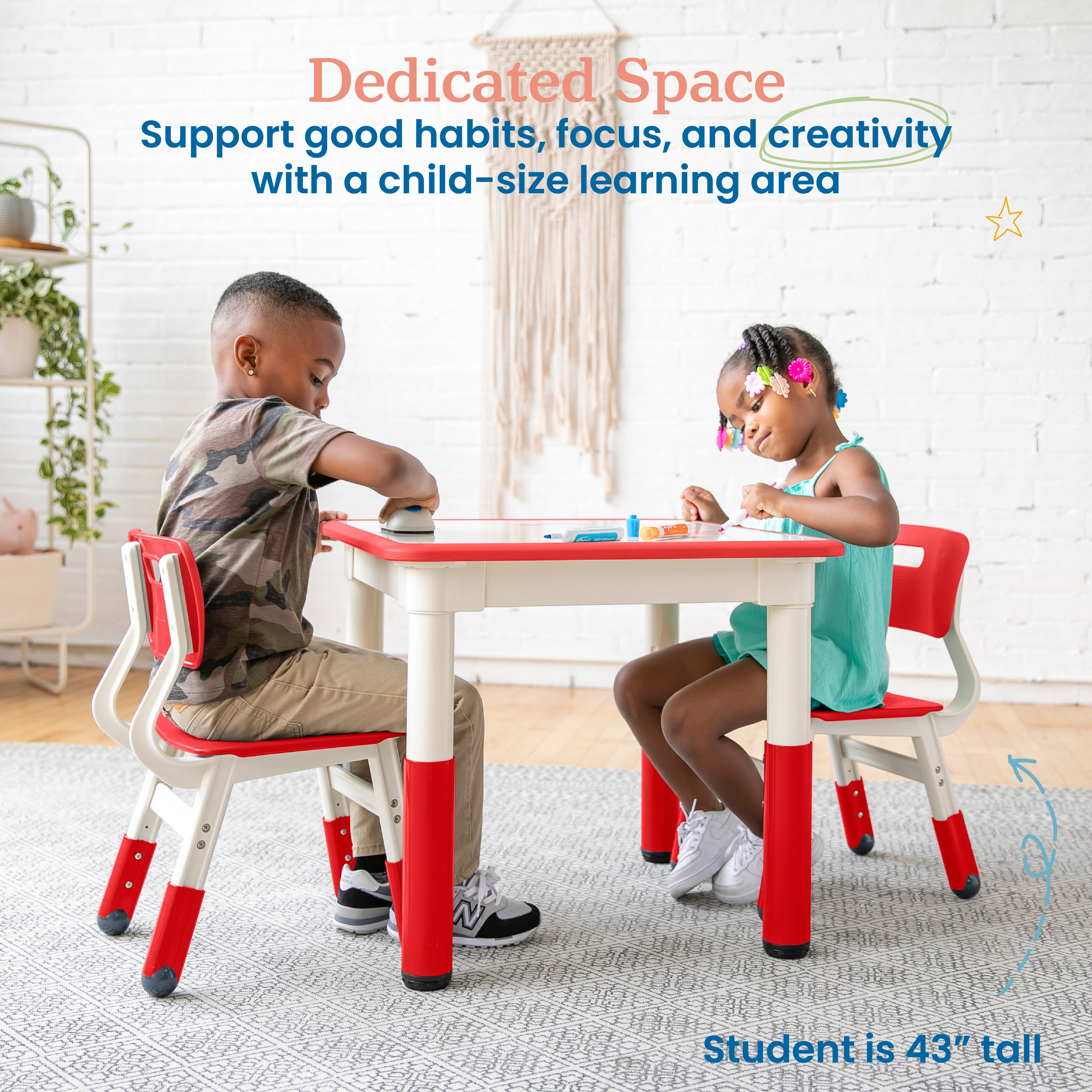 Dry-Erase Square Activity Table with Two Chairs, 3-Piece