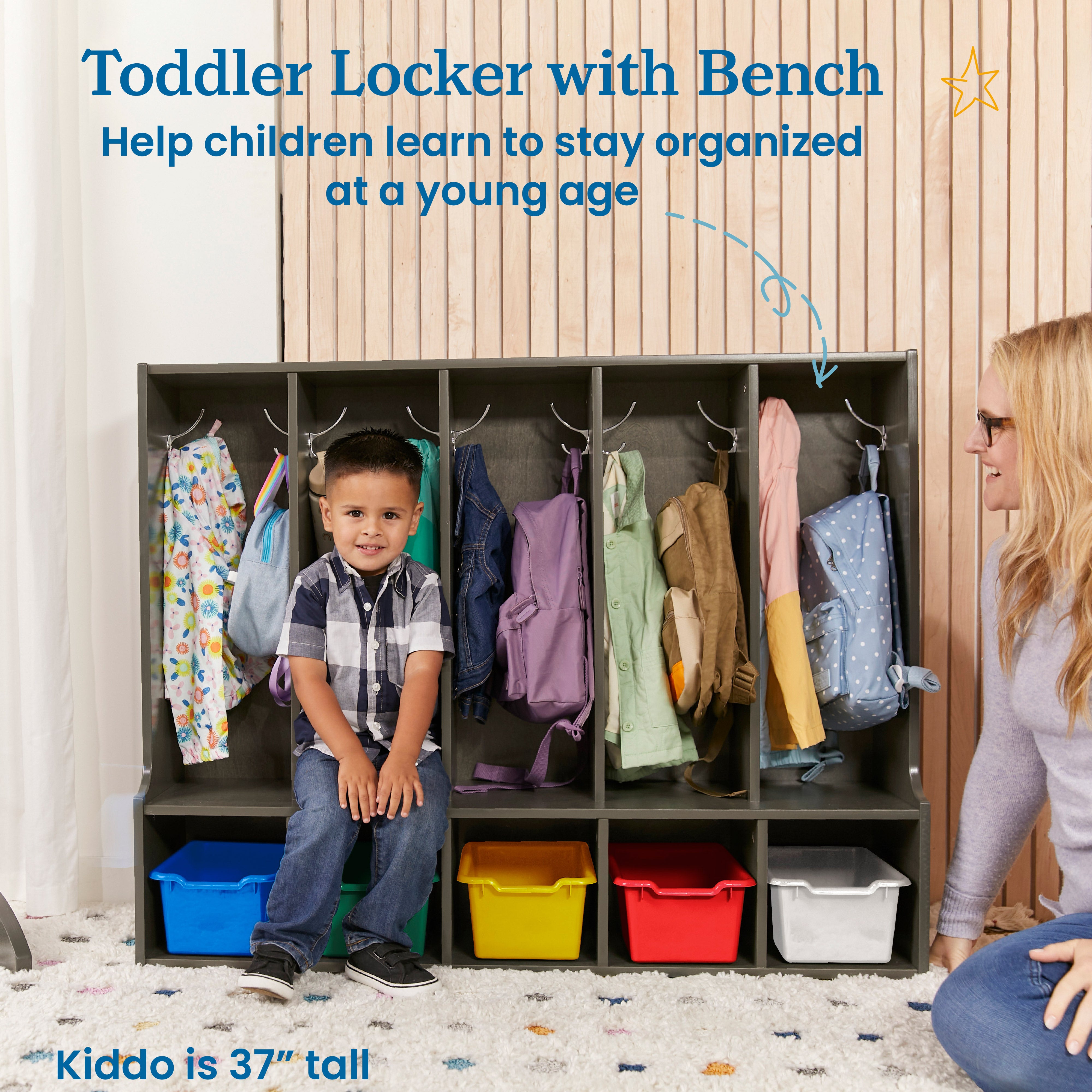 Streamline 5-Section Toddler Coat Locker with Bench and Bins