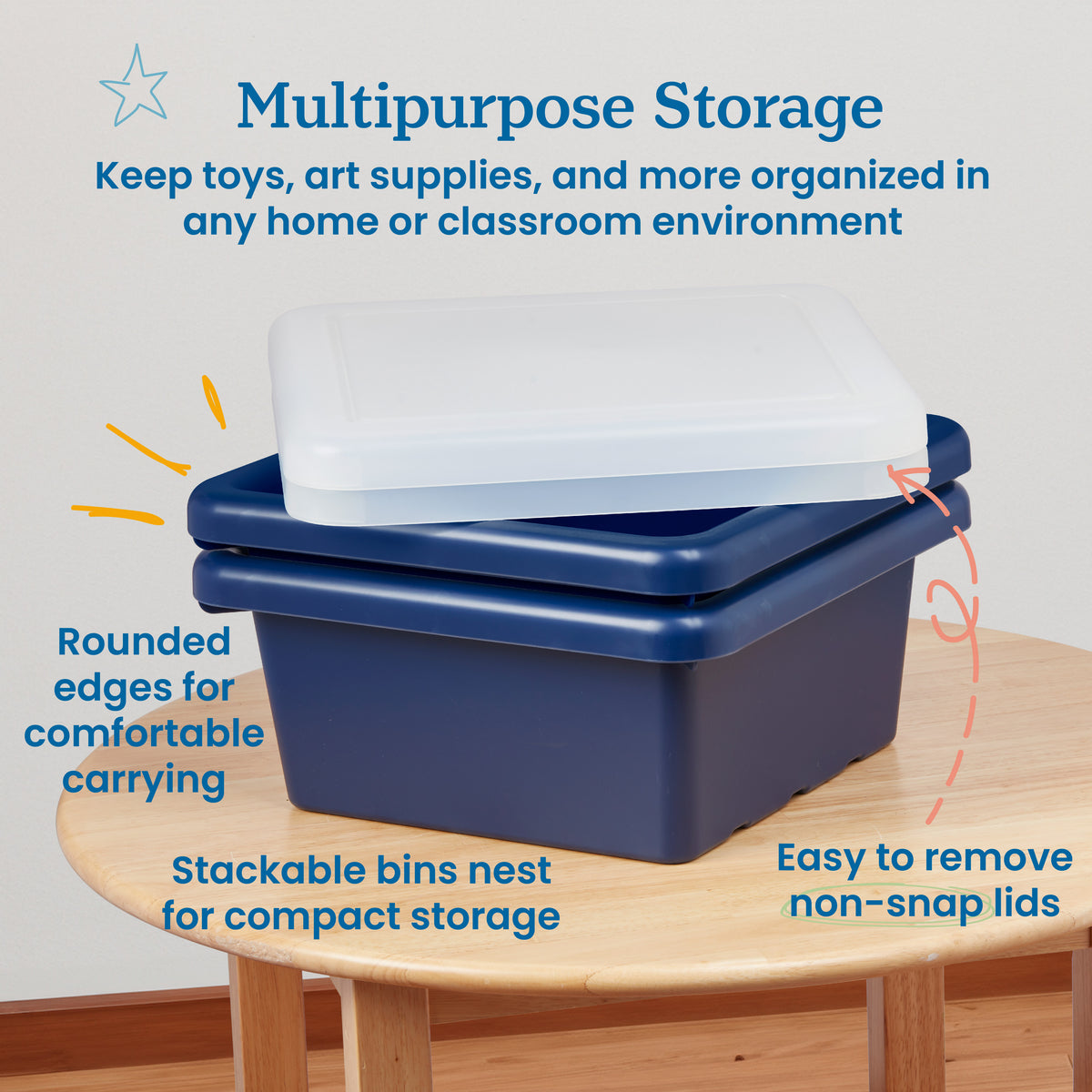 Stackable Square Bins with Non-Snap Lids, 2-Pack