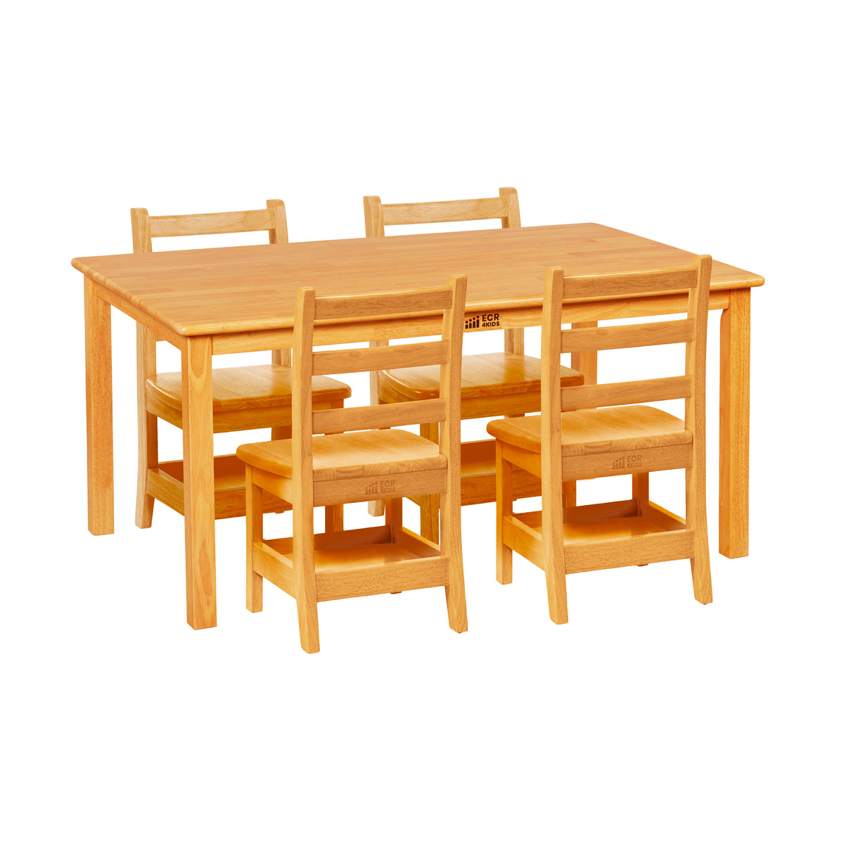 30in x 48in Rectangular Hardwood Table and Four Chairs with Storage, 12in Seat Height, 5-Piece