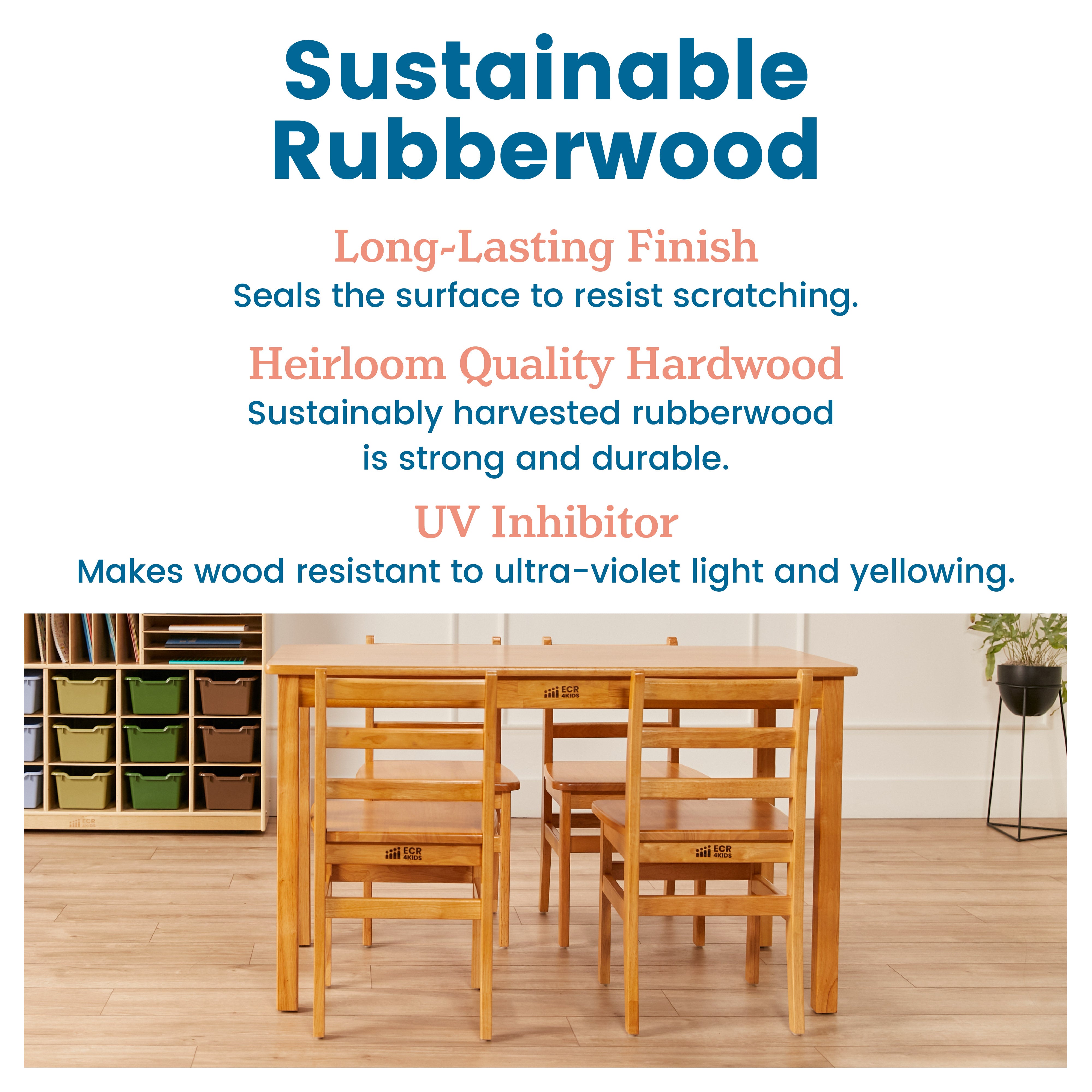 24in x 48in Rectangular Hardwood Table with 28in Legs and Four 16in Chairs, 5-Piece