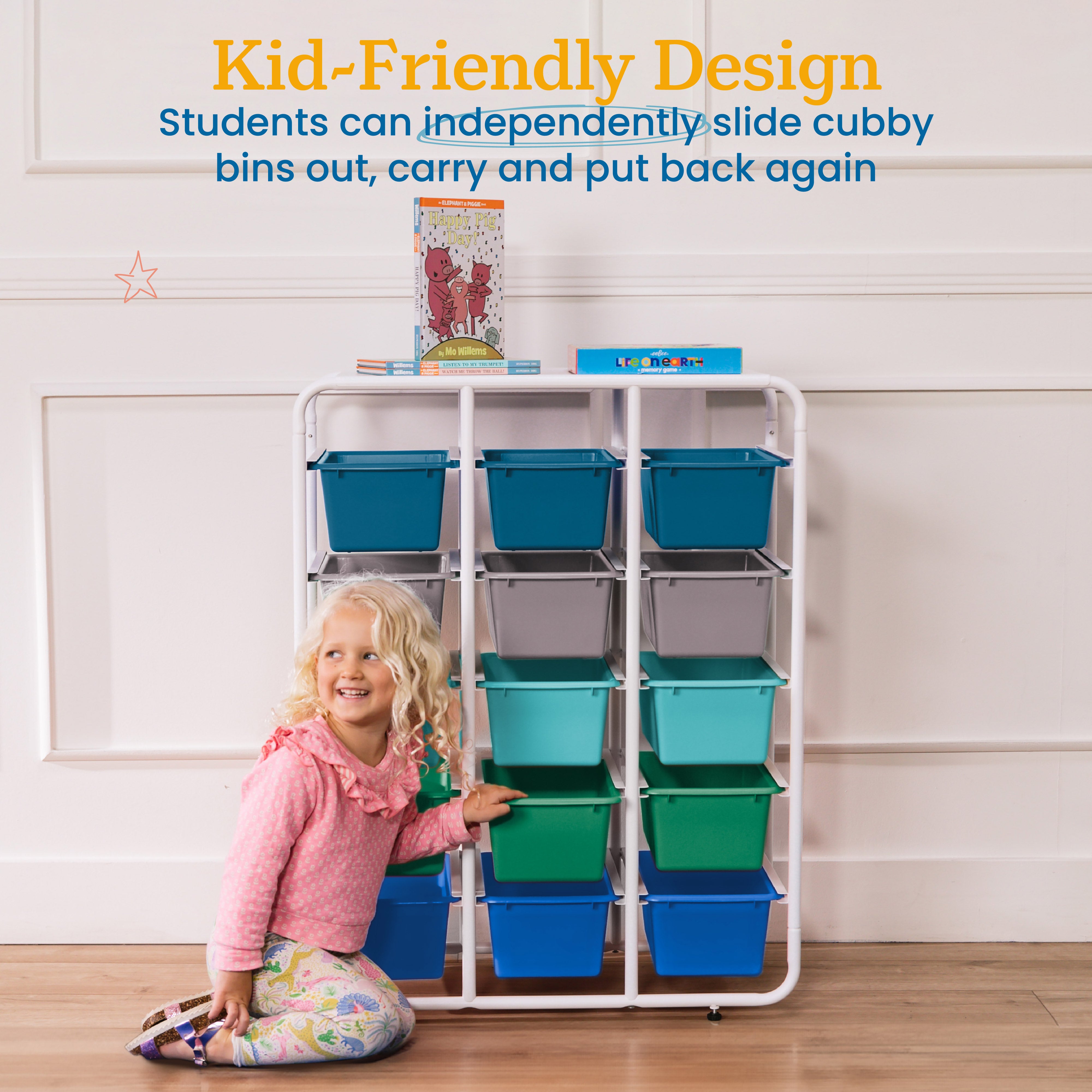 5-Tier Storage Rack with 15 Cubby Bins 5x3