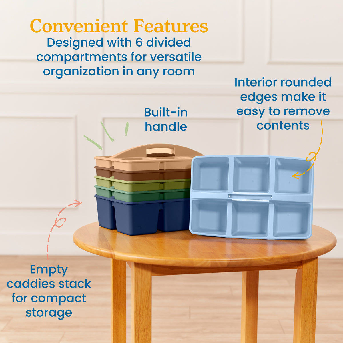 6-Compartment Large Plastic Caddy, 6-Pack