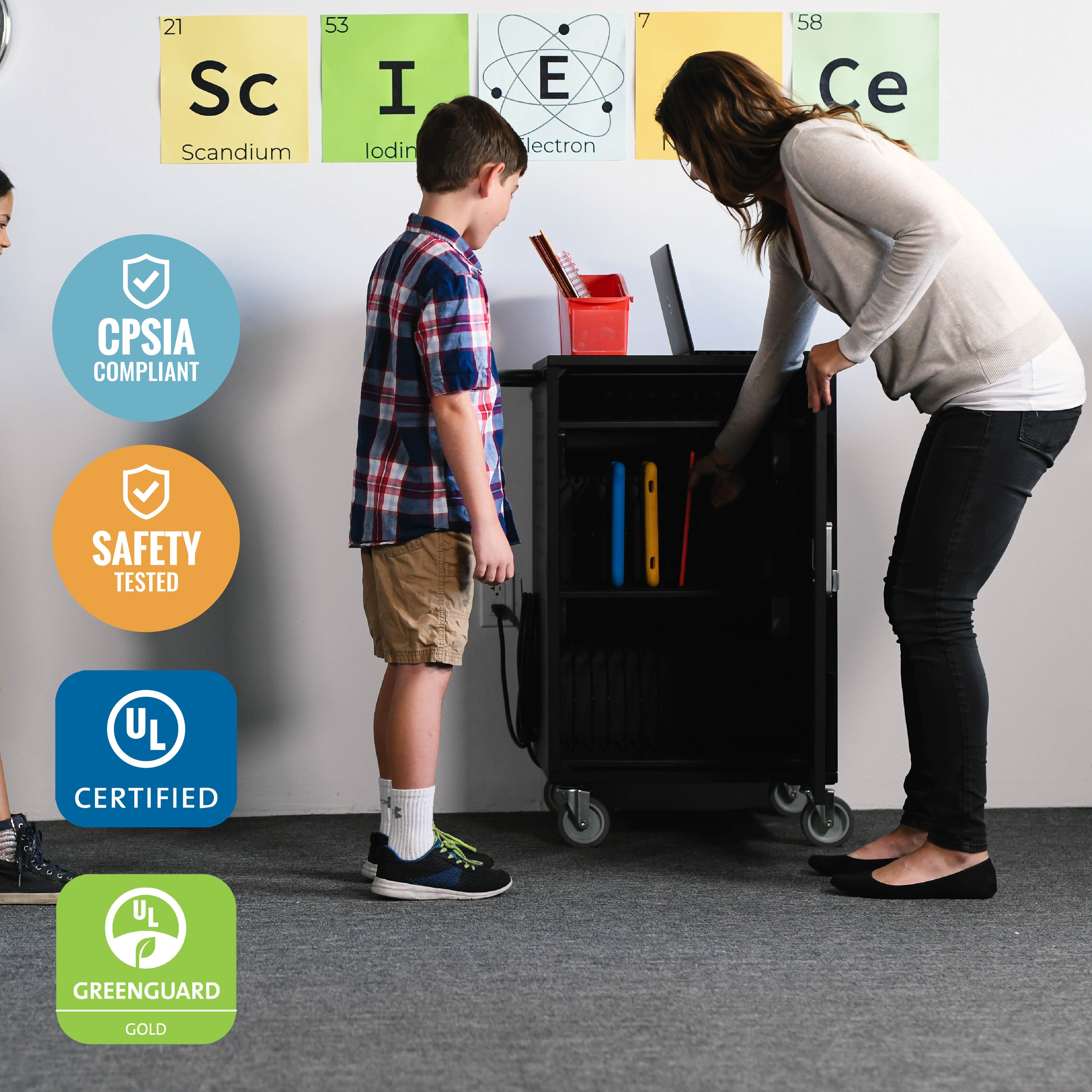 30-Bay Mobile Charging Cart, Storage for Laptops and Tablets