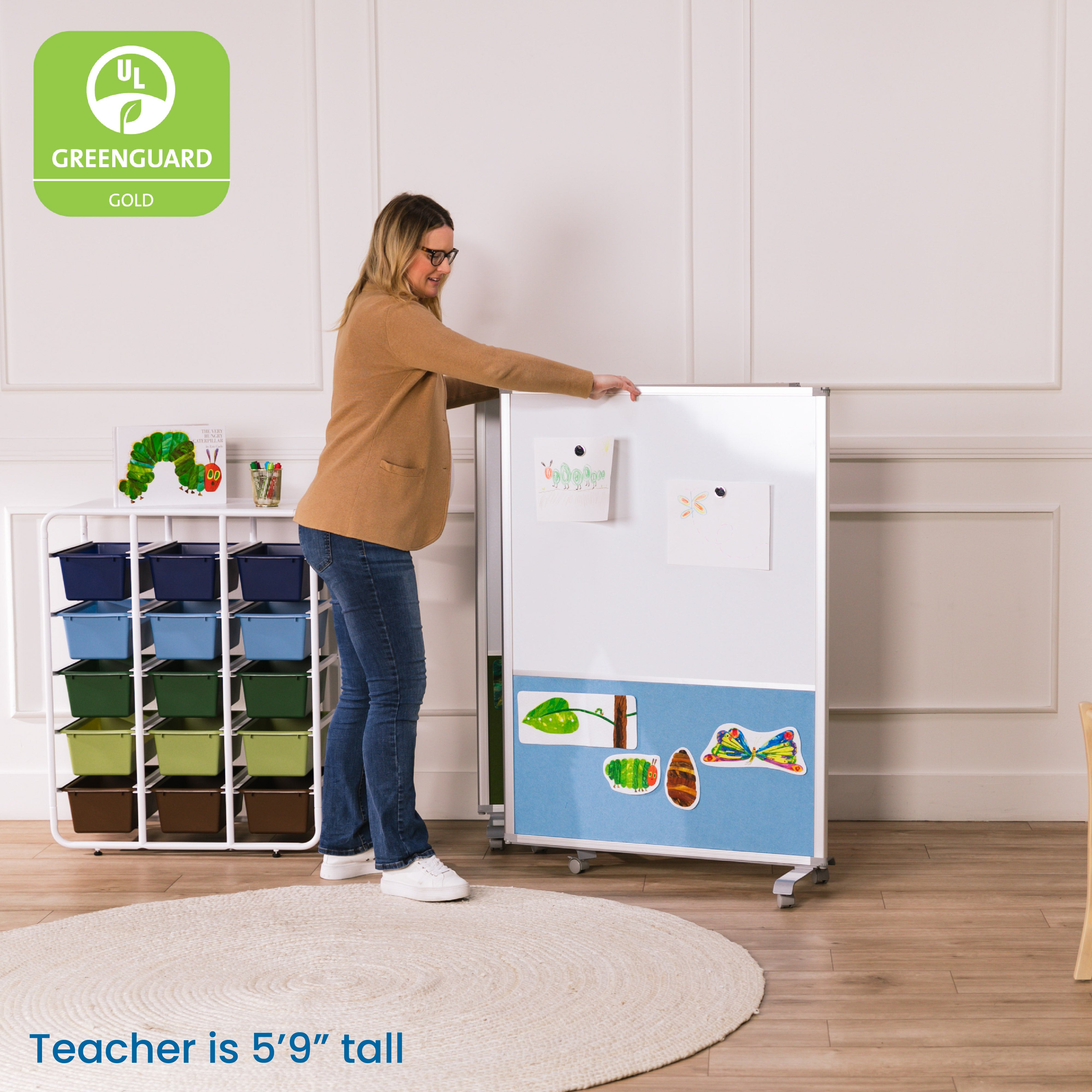 Mobile Dry-Erase and Flannel Split Room Divider, 3-Panel