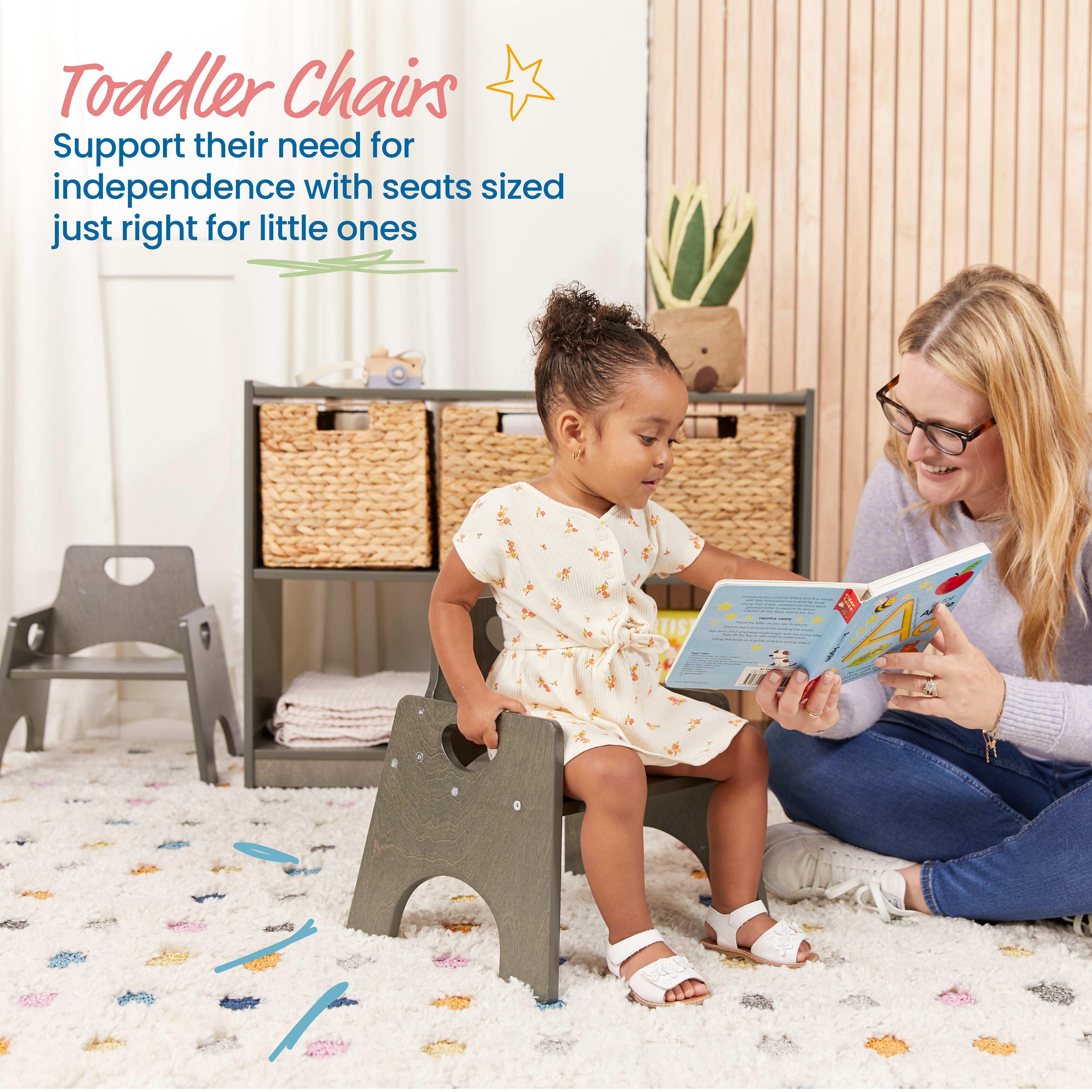 Stackable Wooden Toddler Chair, 8in, 2-Pack