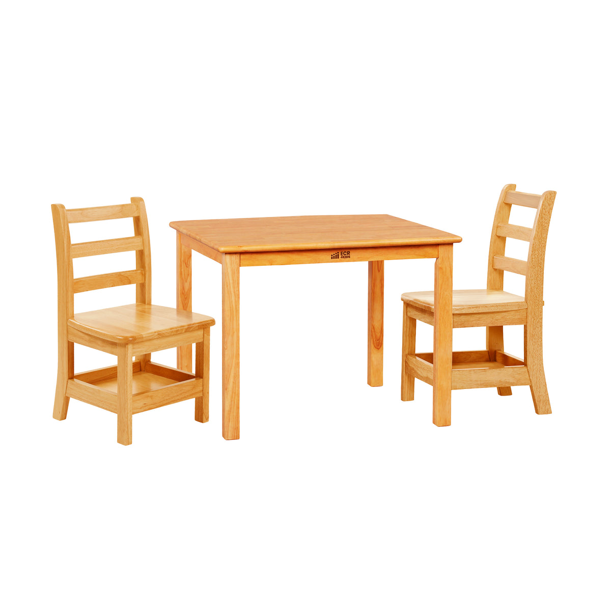 30in Square Hardwood Table and Two Chairs with Storage, 12in Seat Height, 3-Piece