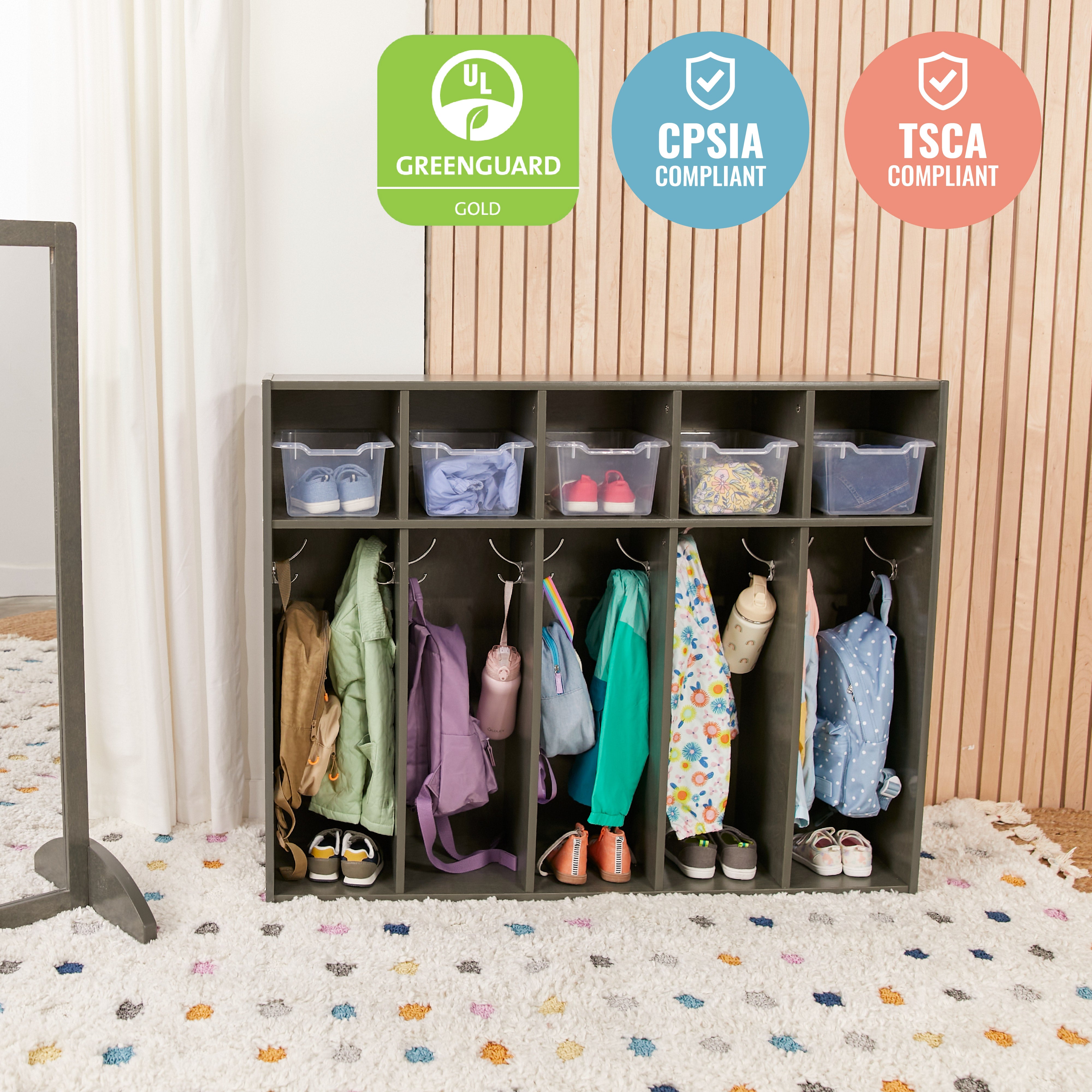 Streamline 5-Section Toddler Coat Locker with 5 Scoop Front Bins