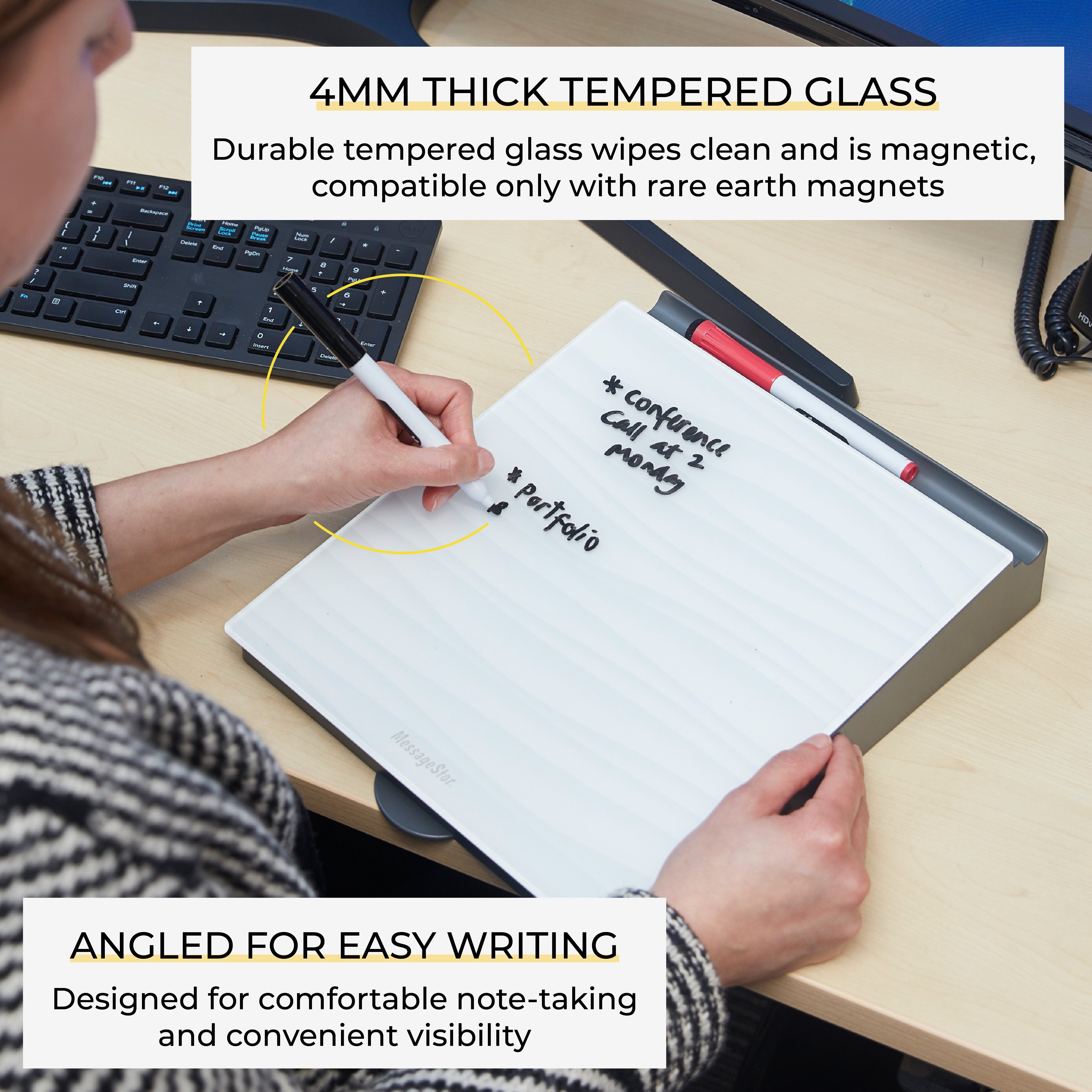 MessageStor Dry-Erase Glass Board Memo Station
