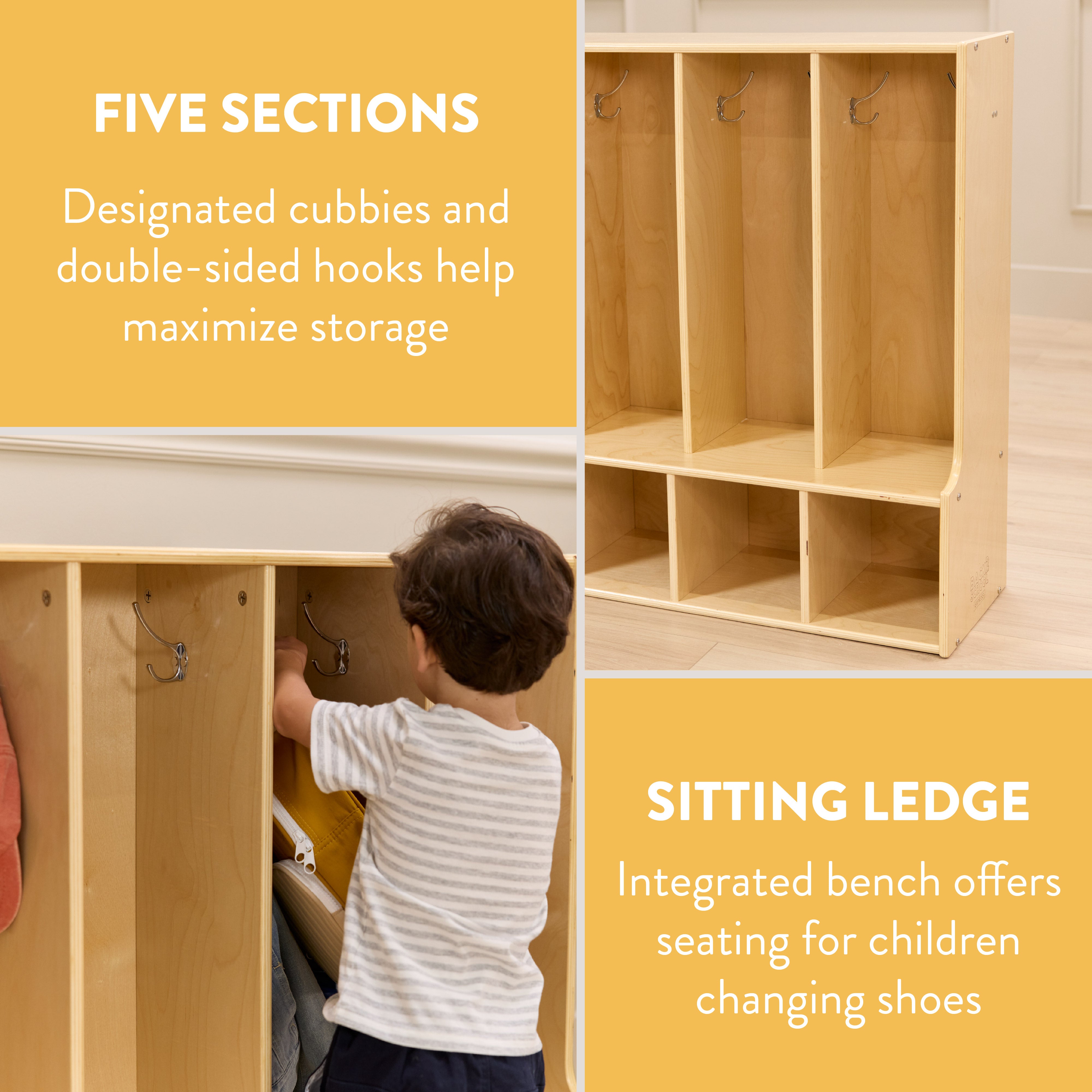 Sleekline 5-Section Toddler Coat Locker with Bench