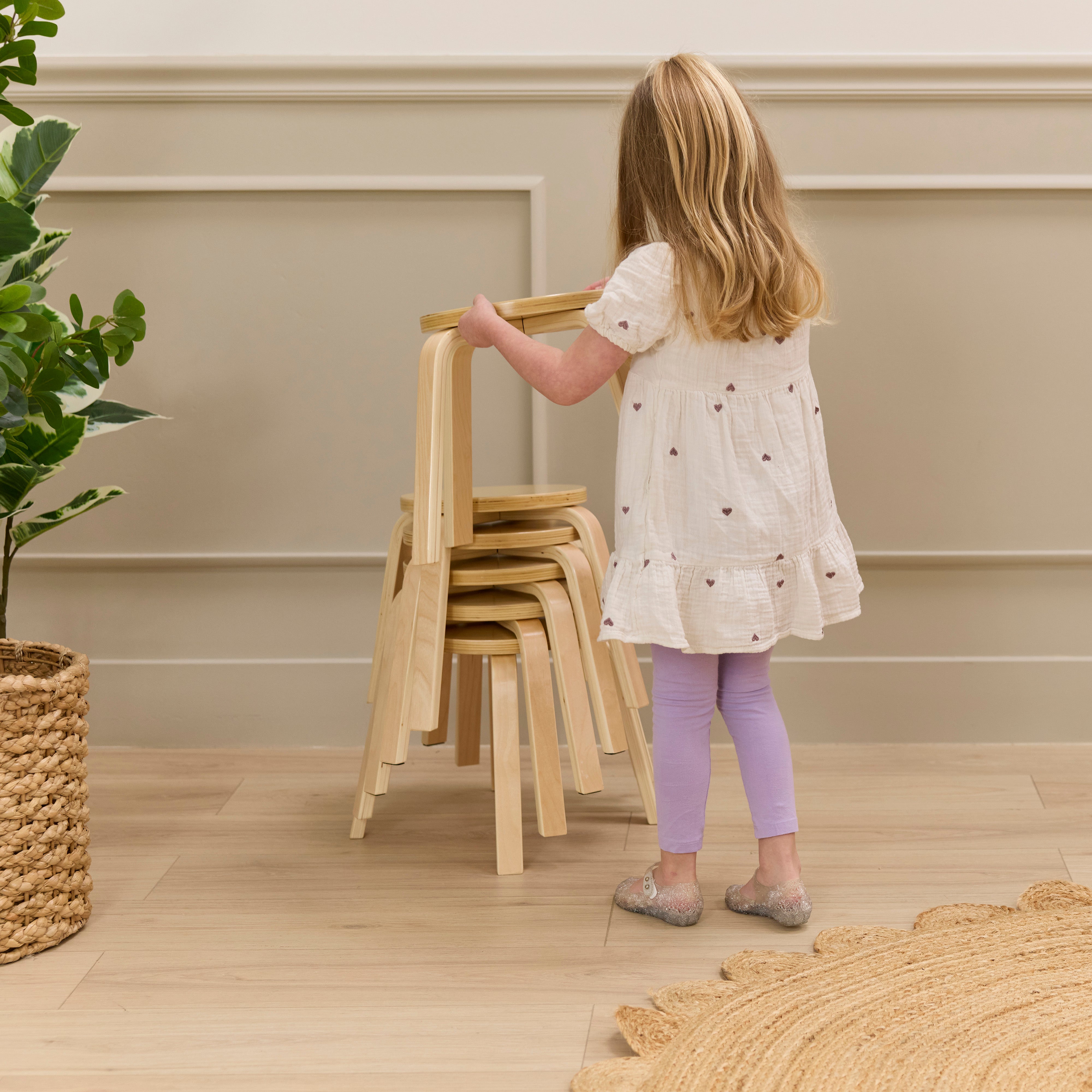 Bentwood Stackable Stool Seating Set, 6-Piece